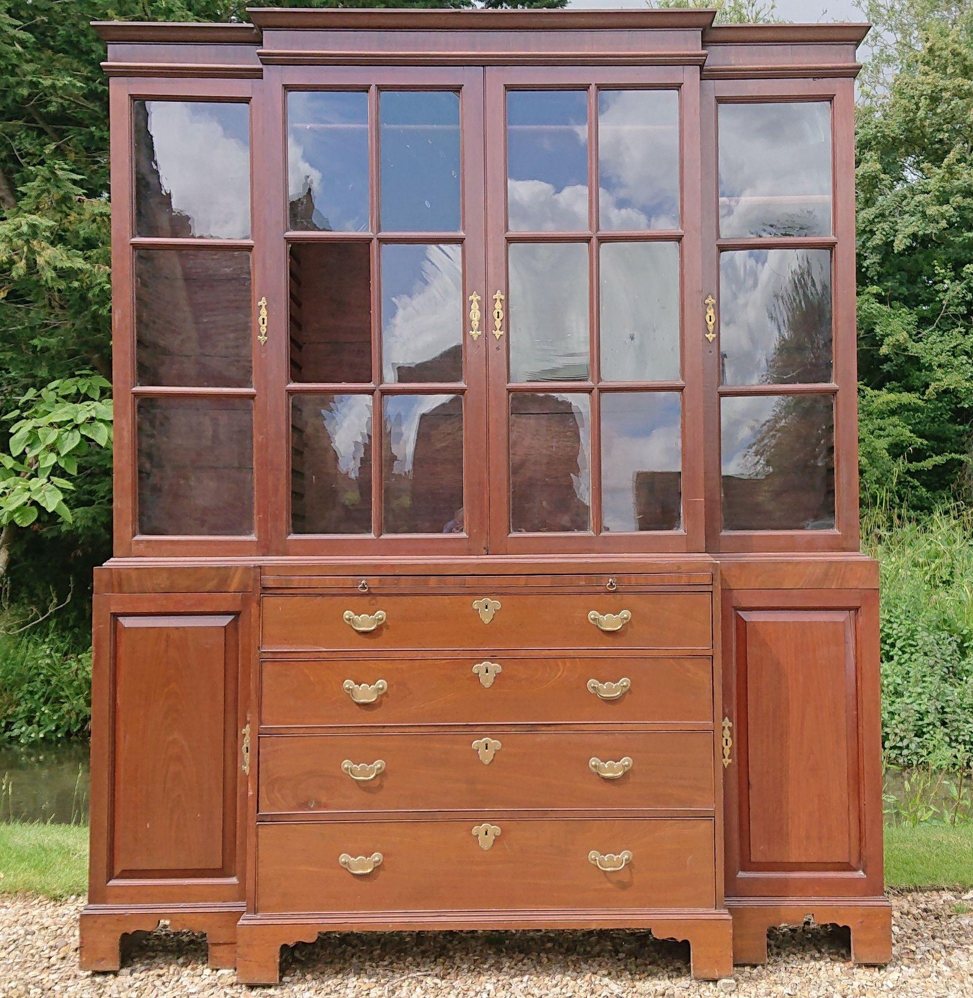 18th Century Eighteenth Century George II Period Mahogany Antique Breakfront Bookcase For Sale