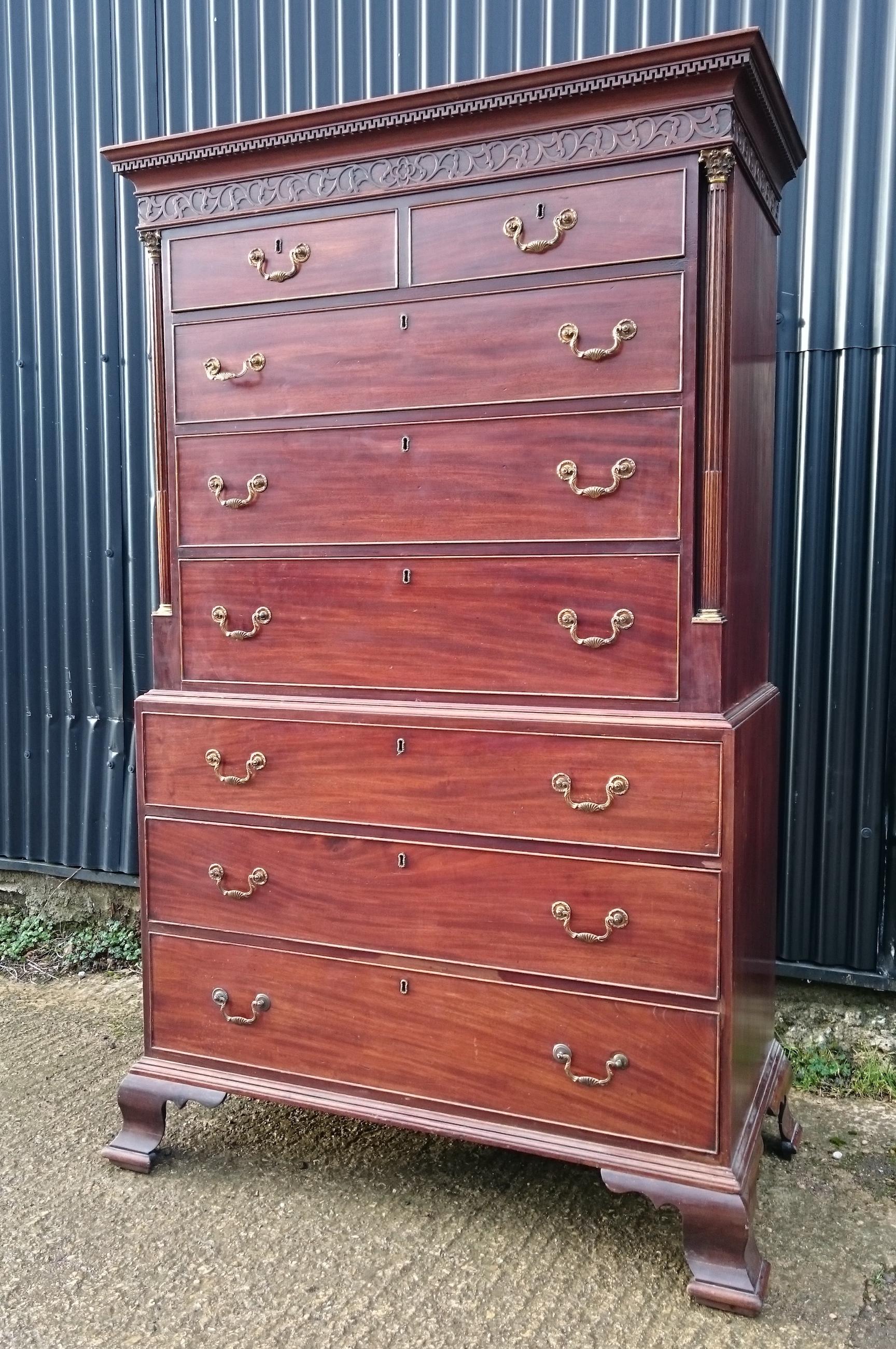 18th Century George III Period Mahogany Antique Chest on Chest For Sale 1