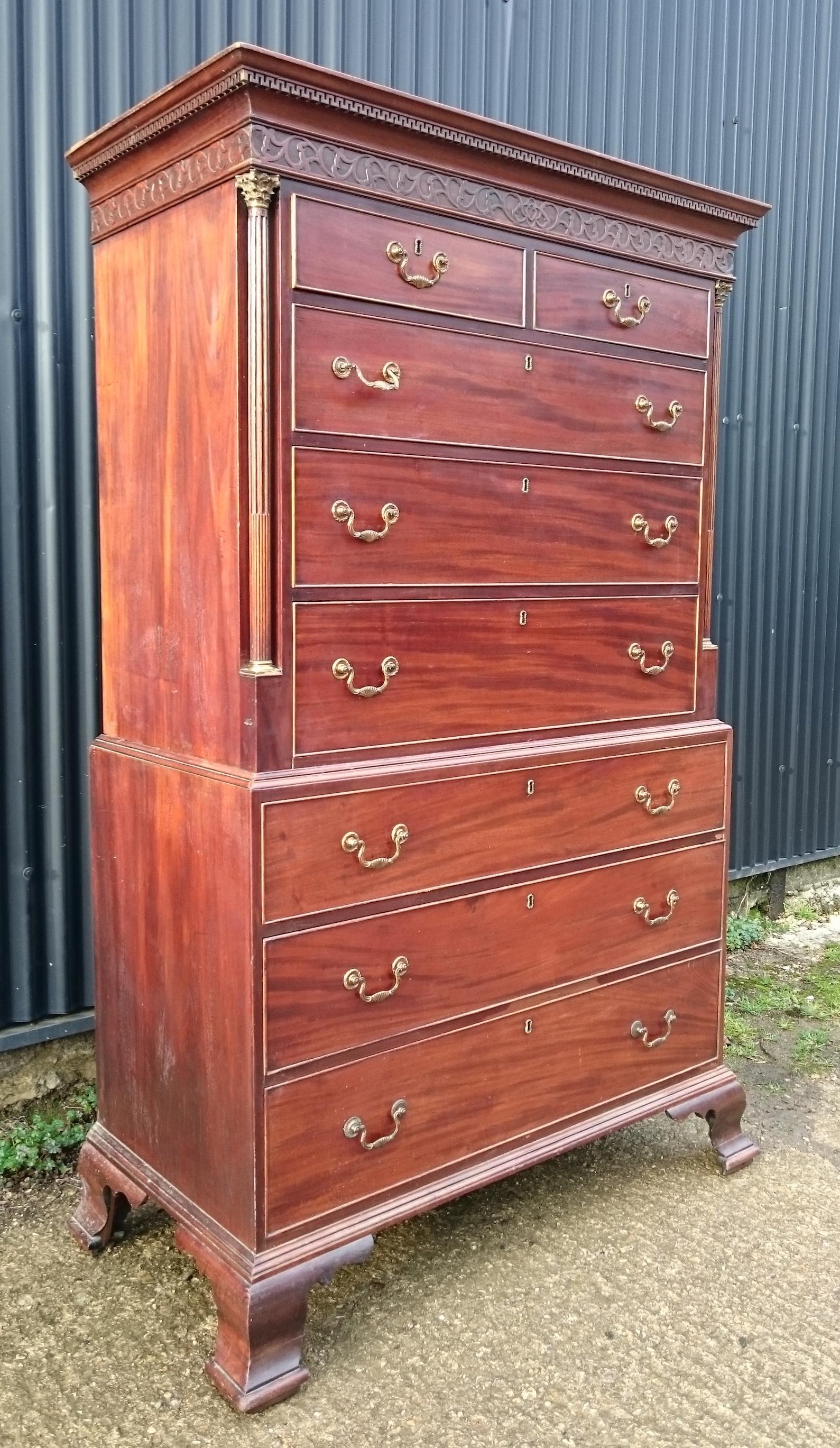18th Century George III Period Mahogany Antique Chest on Chest For Sale 2