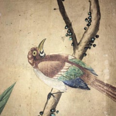 18th Century Hand Painted Chinese Wallpaper Three-Panel Screen