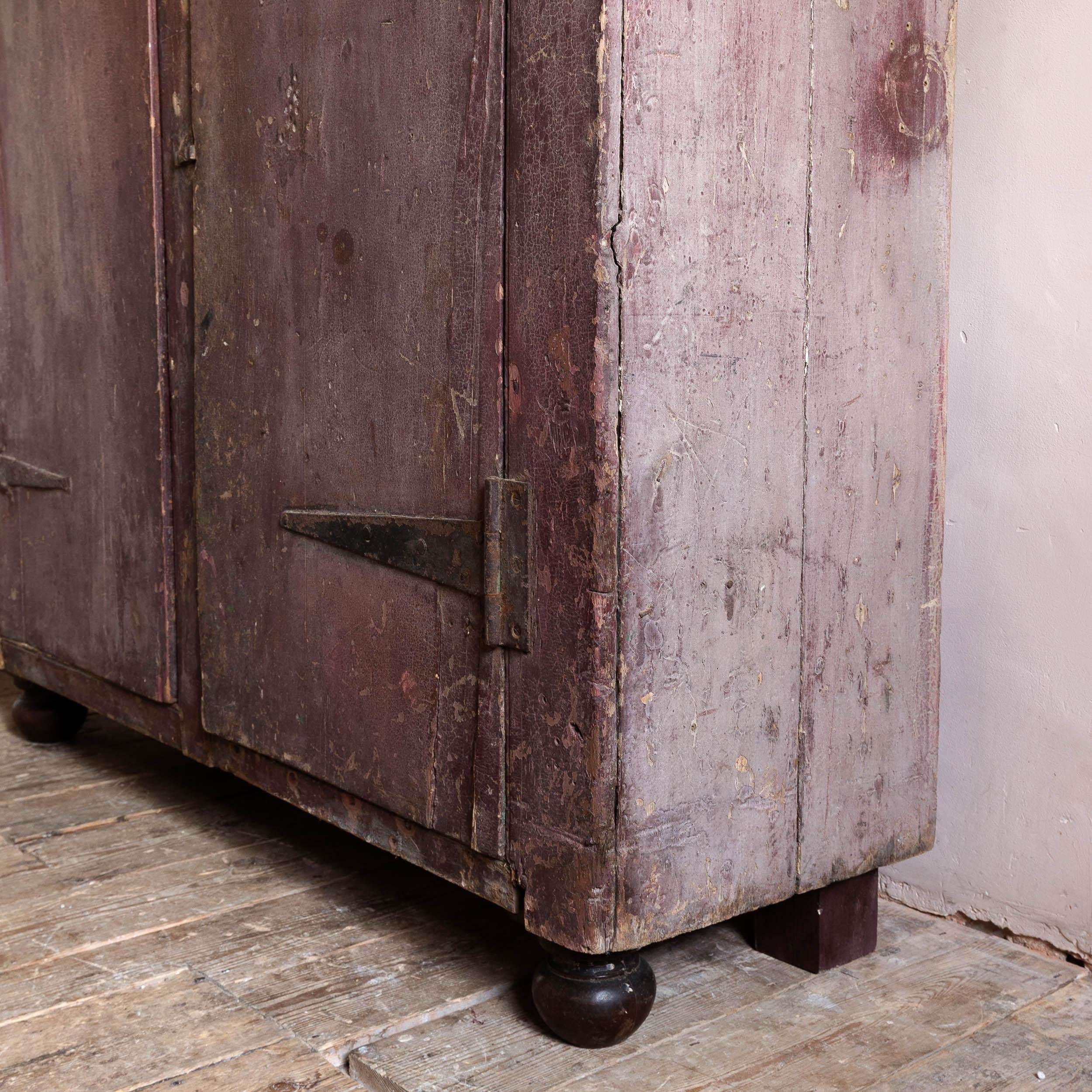 Eighteenth Century Painted Cupboard With Richly Patinated Surface For Sale 3
