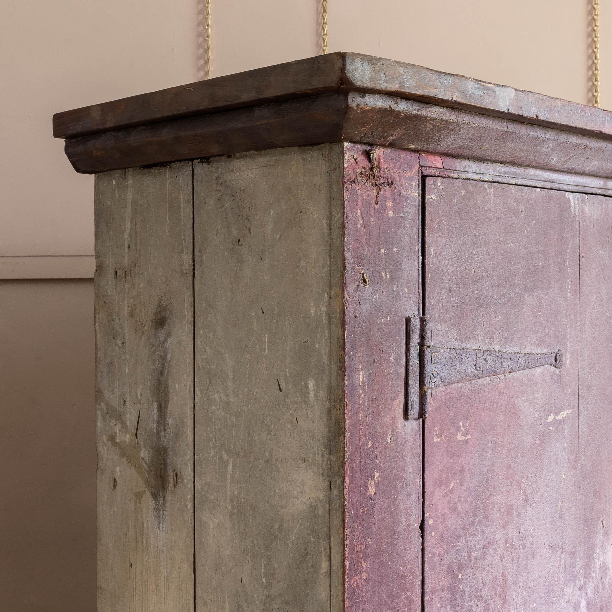 English Eighteenth Century Painted Cupboard With Richly Patinated Surface For Sale