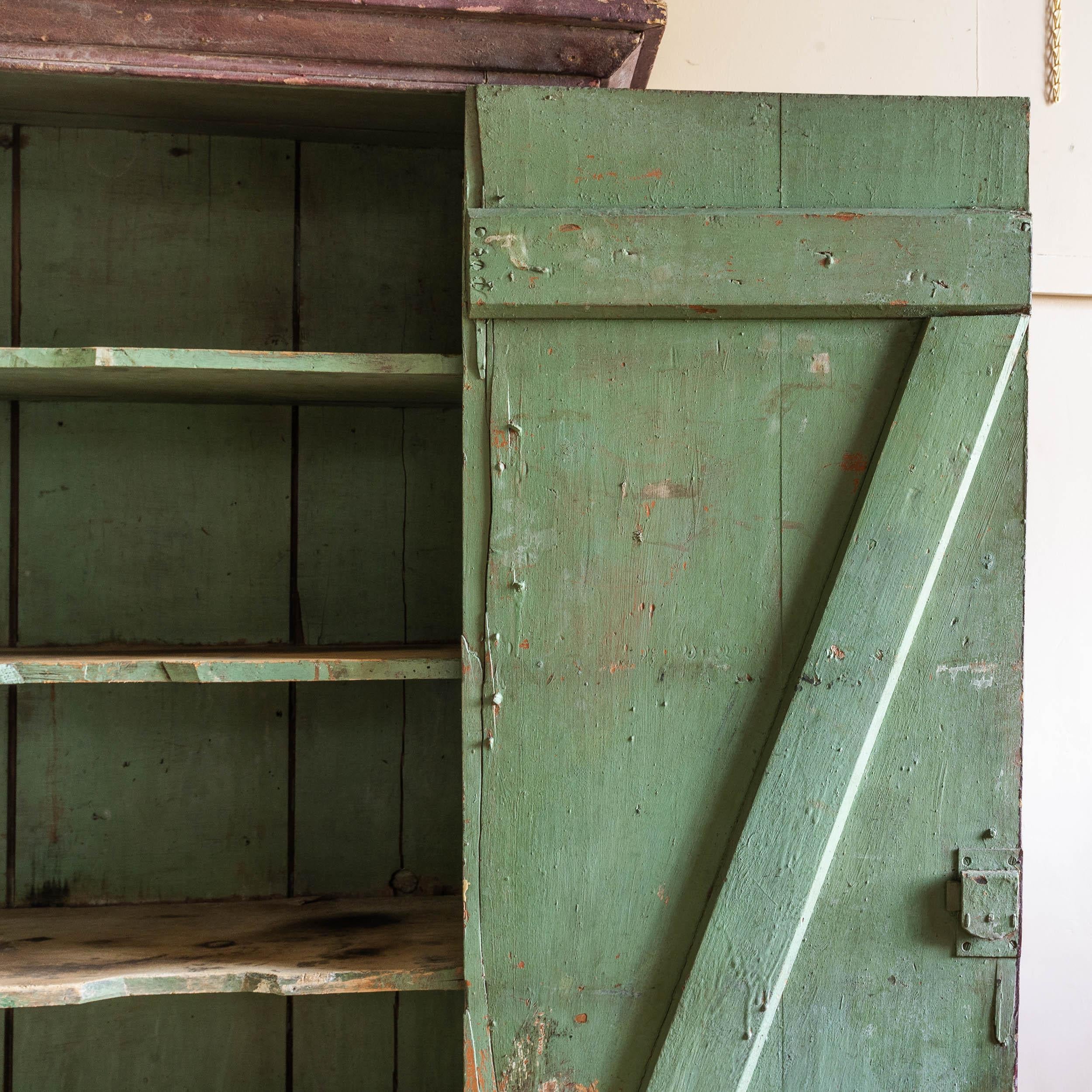 Pine Eighteenth Century Painted Cupboard With Richly Patinated Surface For Sale