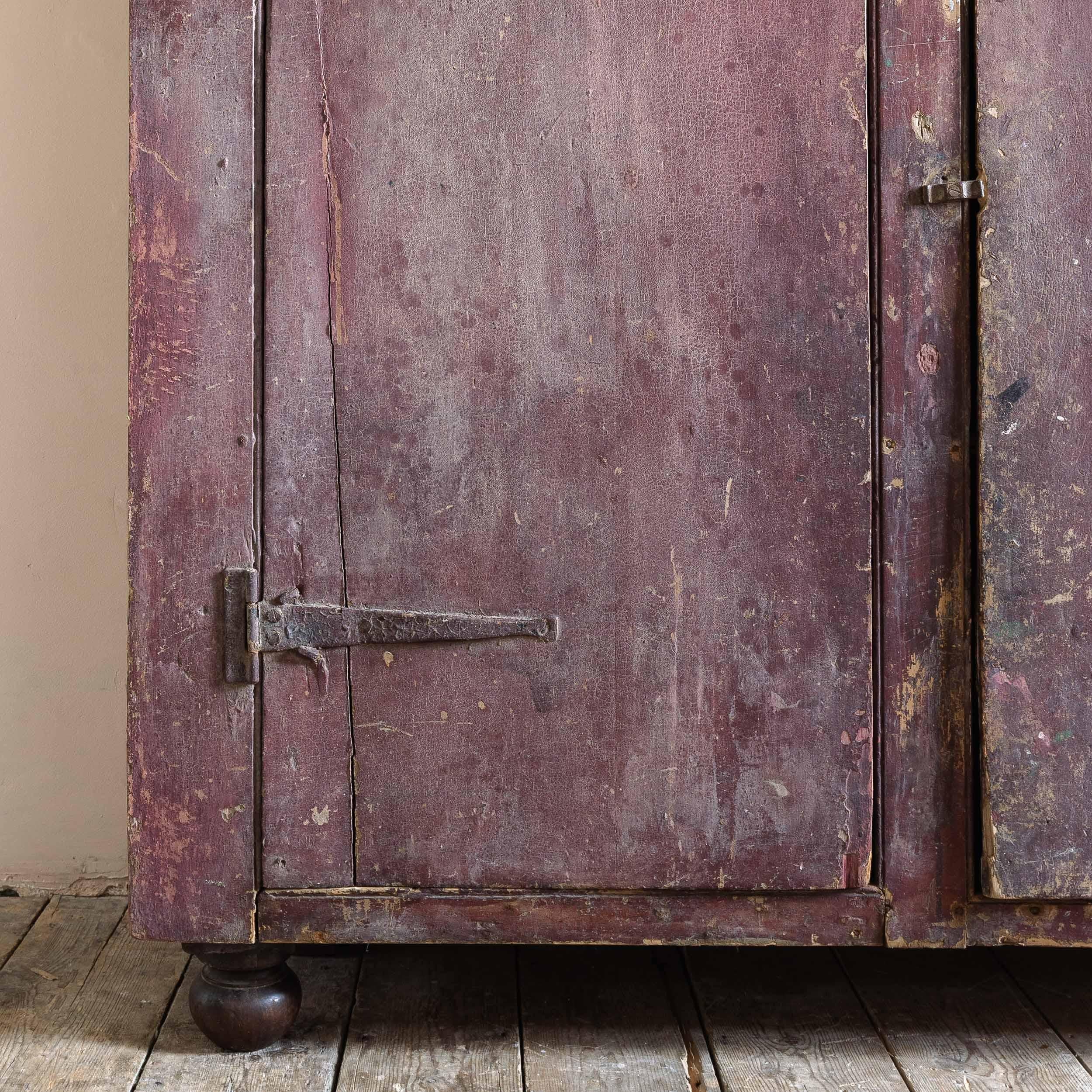 Eighteenth Century Painted Cupboard With Richly Patinated Surface For Sale 2