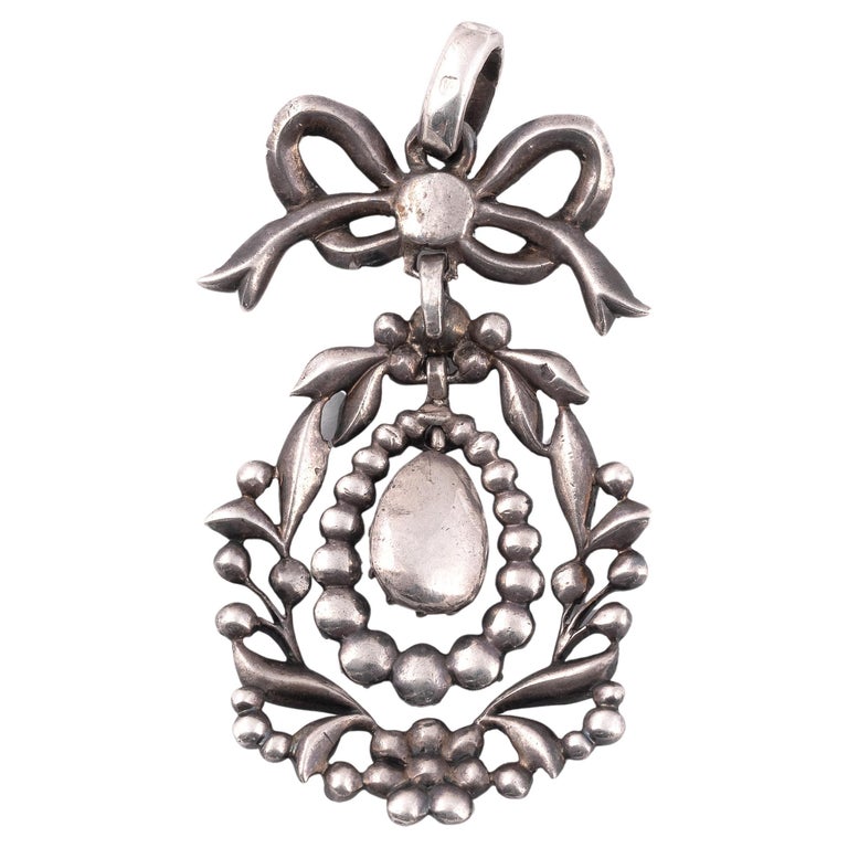 Georgian Eighteenth Century Silver Pendant Set with Rose Cut Diamonds For Sale