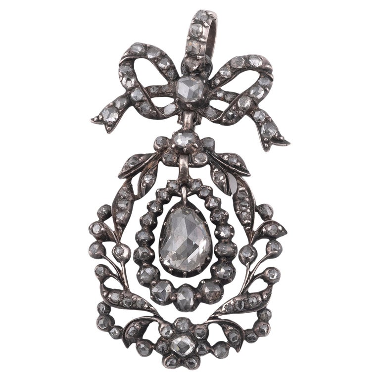 Eighteenth Century Silver Pendant Set with Rose Cut Diamonds For Sale