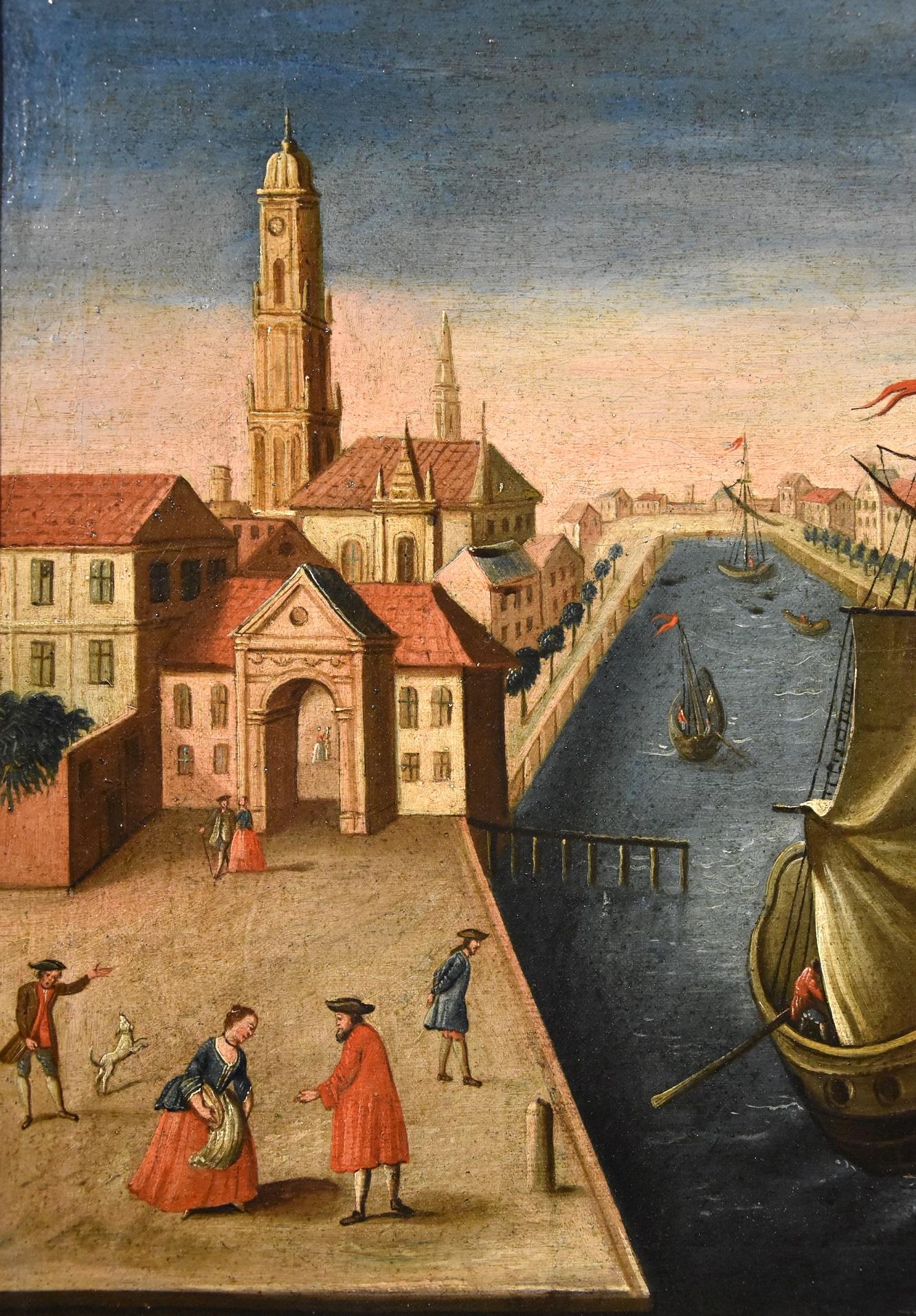 Rotterdam Port See Italian Paint Huile sur toile  XVIIIe siècle Vieux maître flamand en vente 8