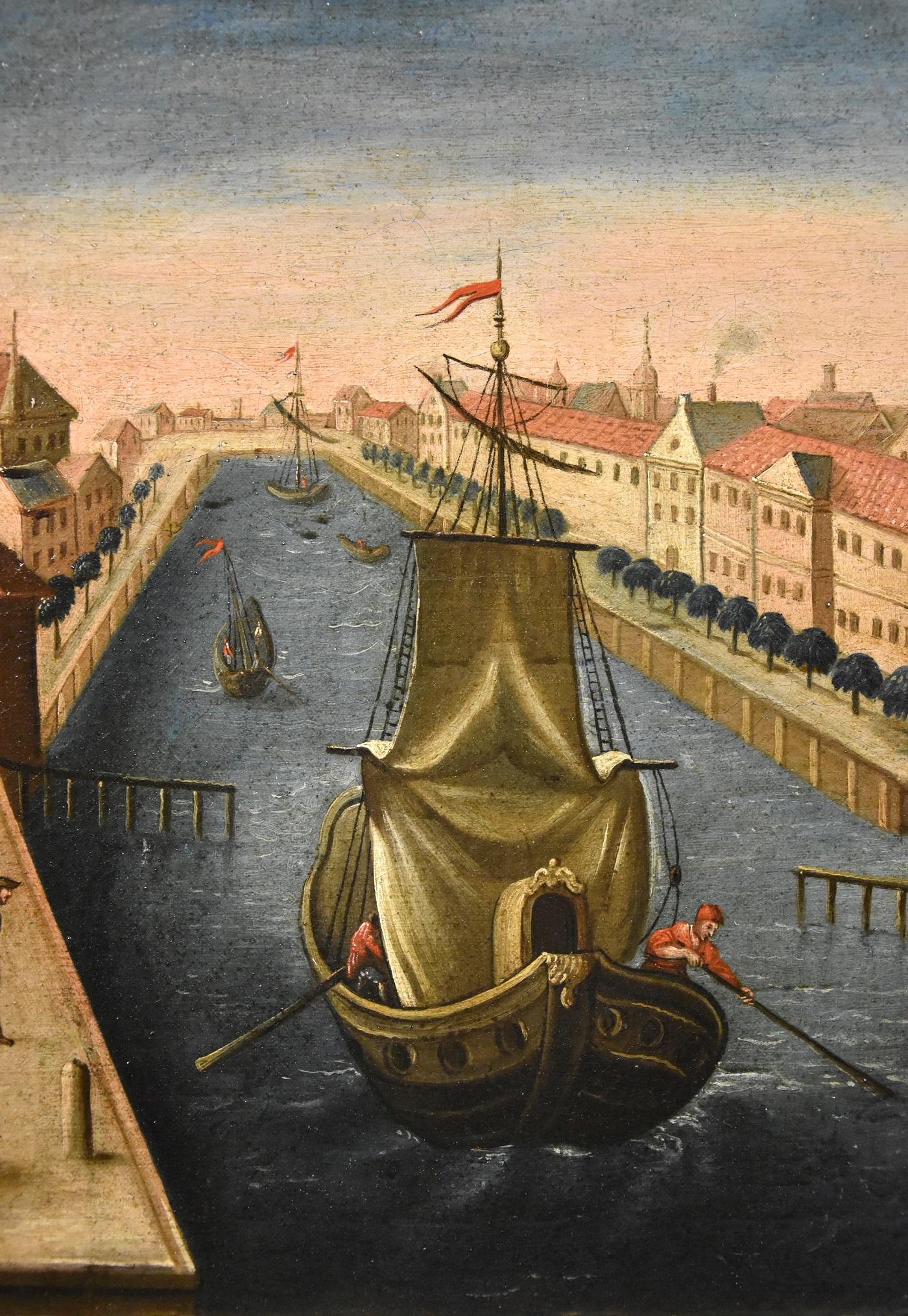 Rotterdam Port See Italian Paint Huile sur toile  XVIIIe siècle Vieux maître flamand en vente 9