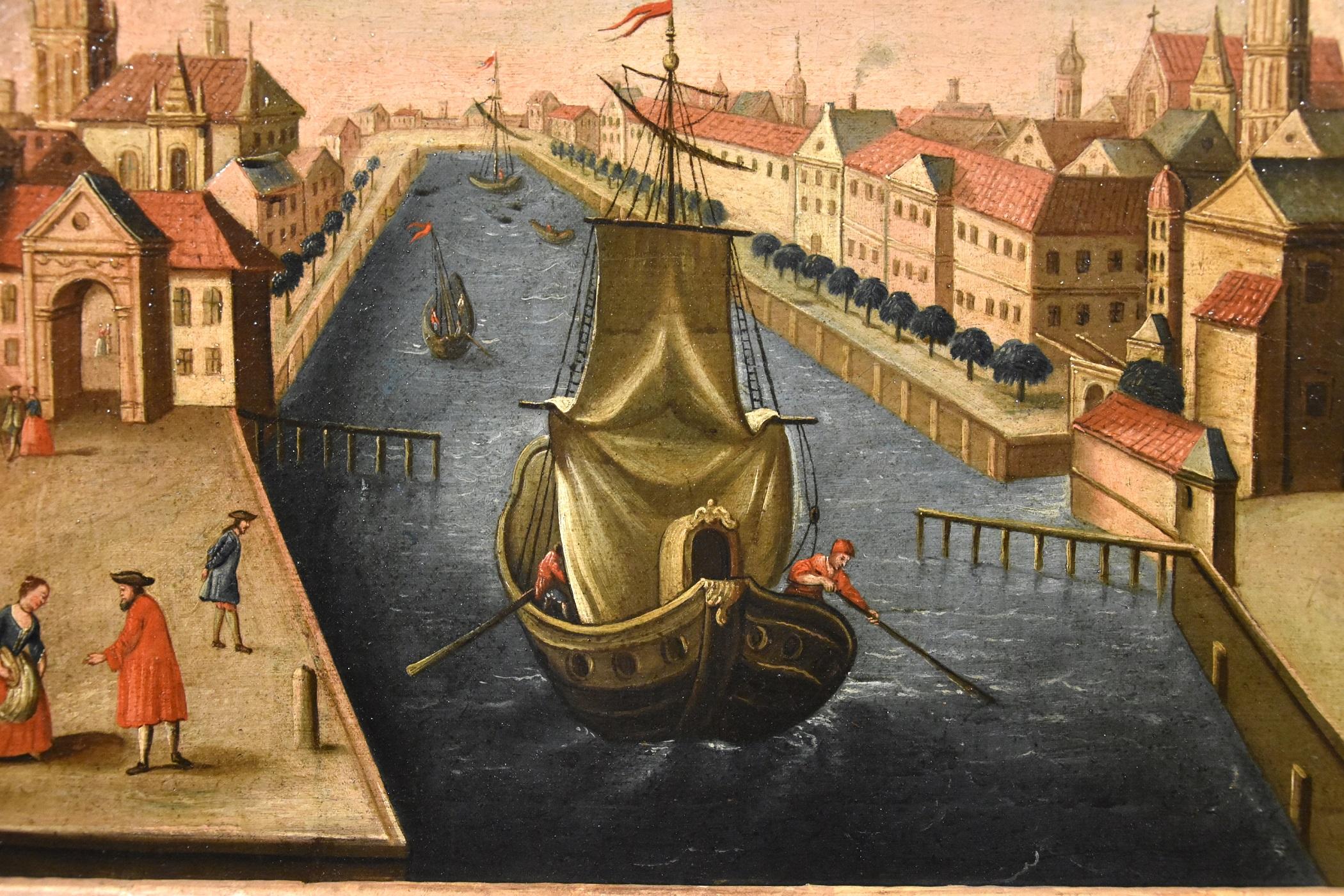 Rotterdam Port See Italian Paint Huile sur toile  XVIIIe siècle Vieux maître flamand en vente 11