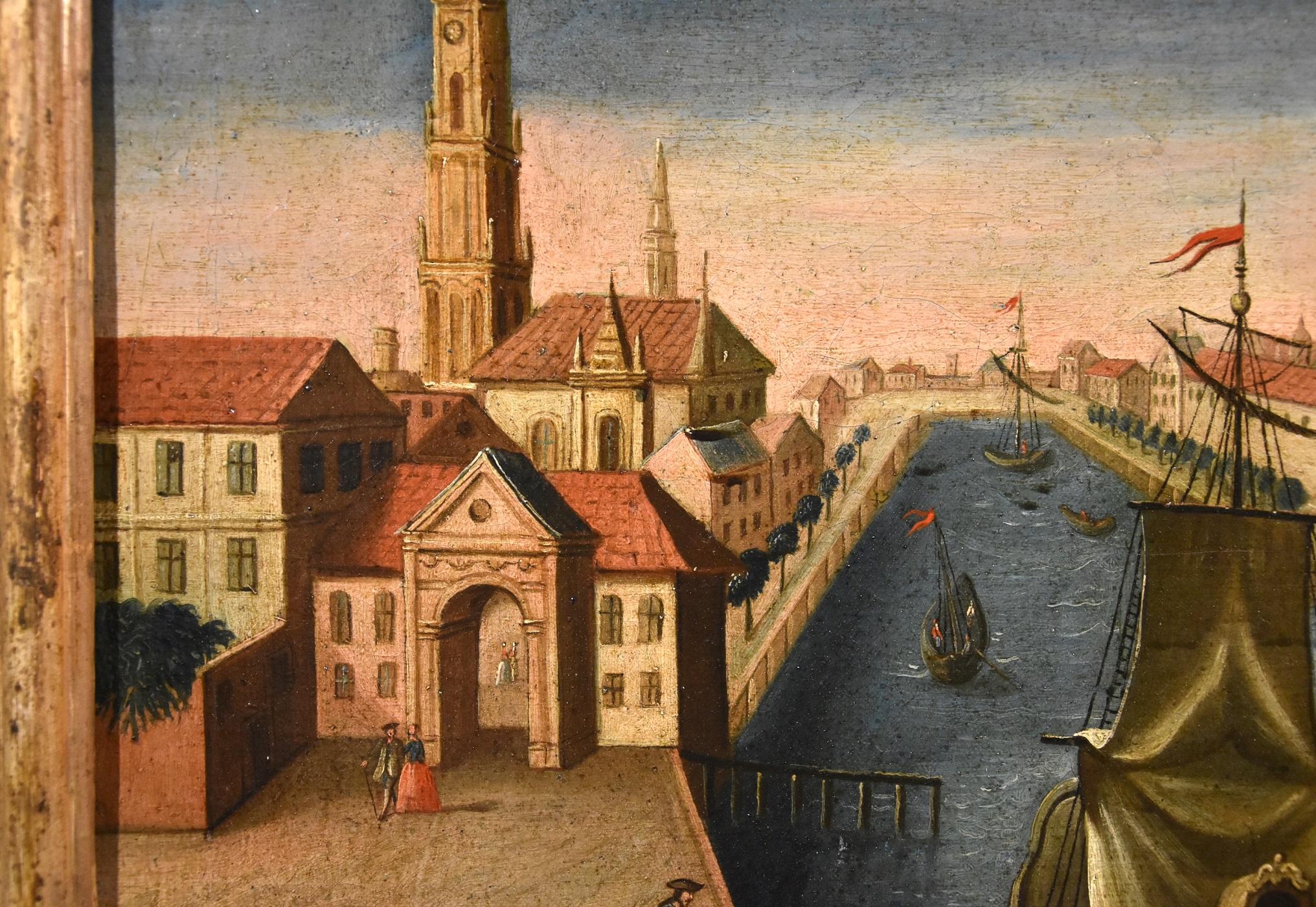 Rotterdam Port See Italian Paint Huile sur toile  XVIIIe siècle Vieux maître flamand en vente 12