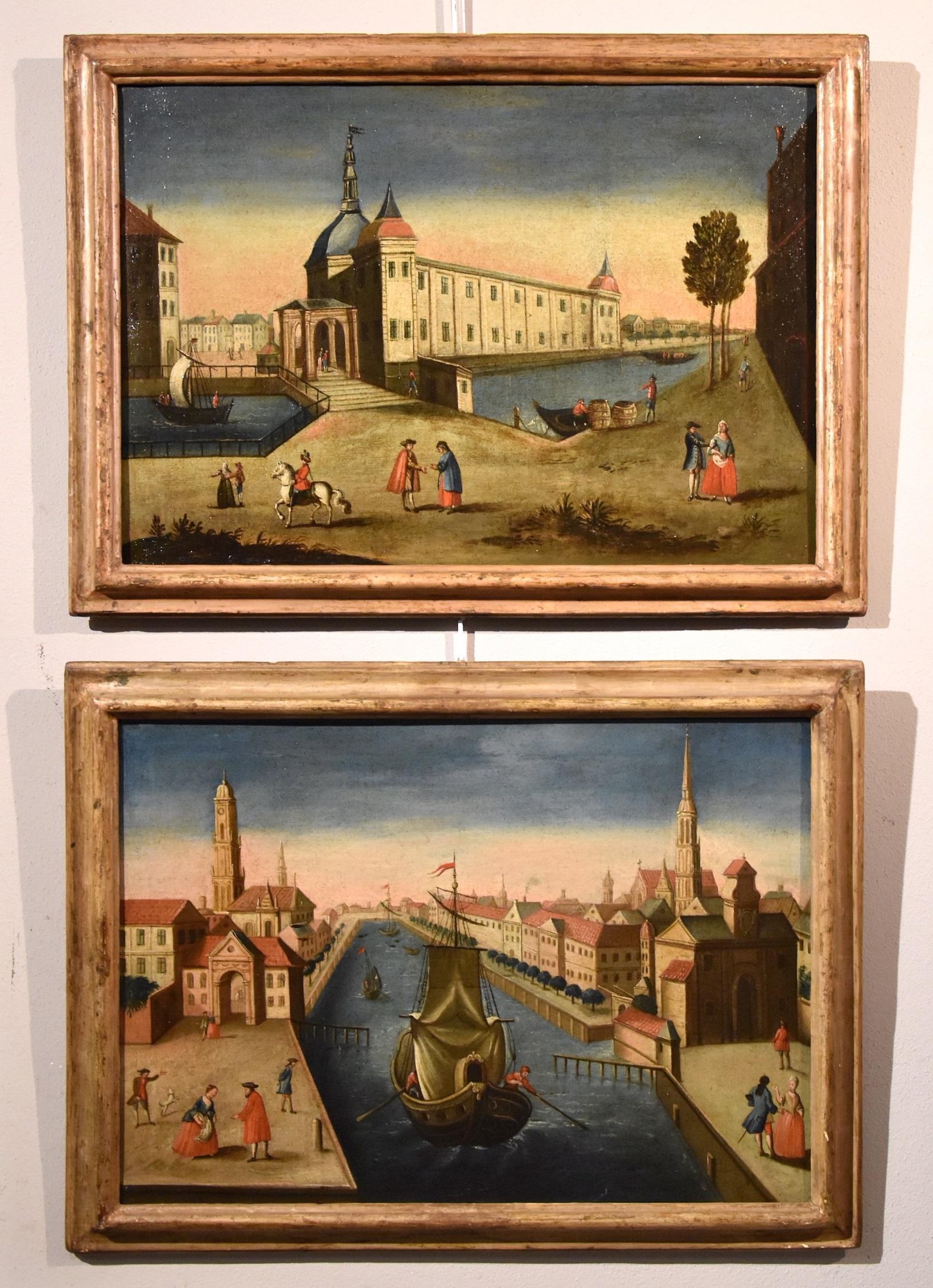 Eighteenth-century Vedutist painter Landscape Painting - Rotterdam Port See Italian Paint Oil on canvas  18th Century Old master Flemish