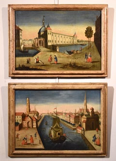 Rotterdam Port See Italian Paint Oil on canvas  18th Century Old master Flemish