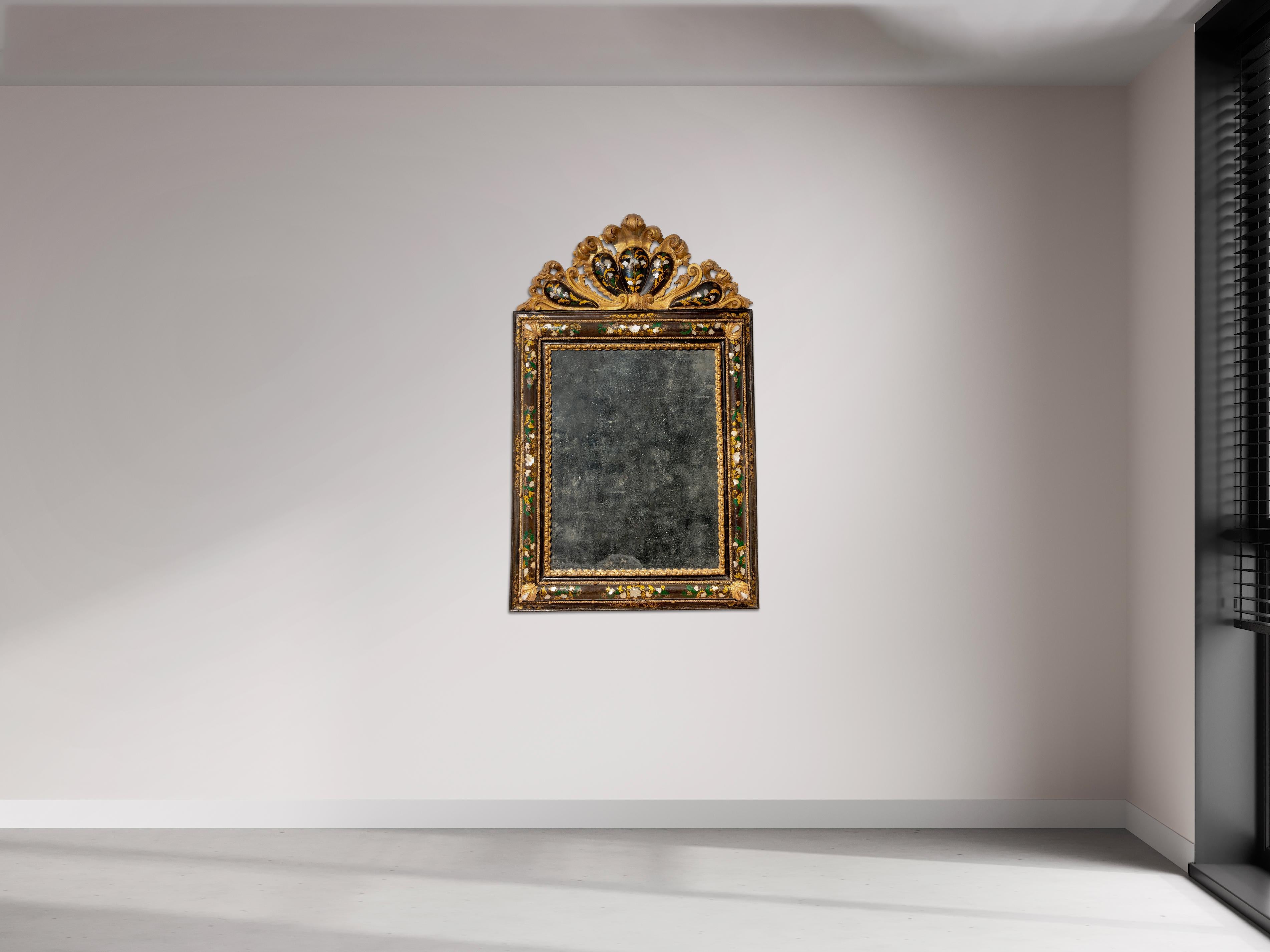 Eighteenth-century Venetian mirror in lacquered wood and with mother-of-pearl in For Sale 1