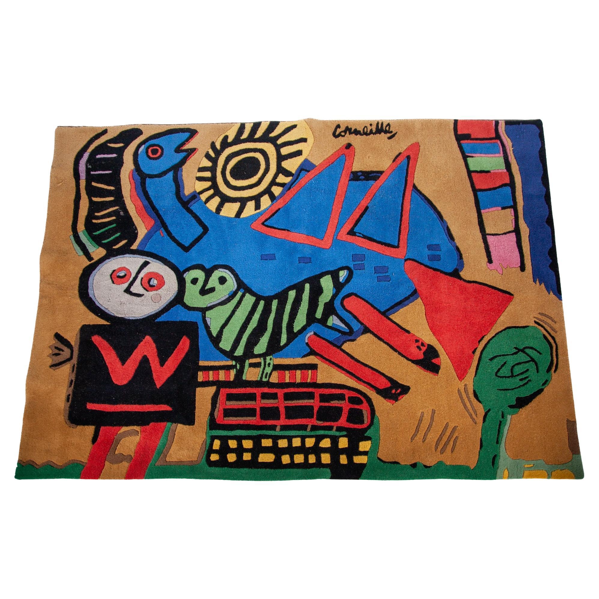Limited edition rug made by Corneille and released by Van Til.Very nice and decorative rug after an artwork by Corneille, 1980s. This decorative rug was produced by van Til company in the 1980s. Only 121 of this rug were made this being number !!