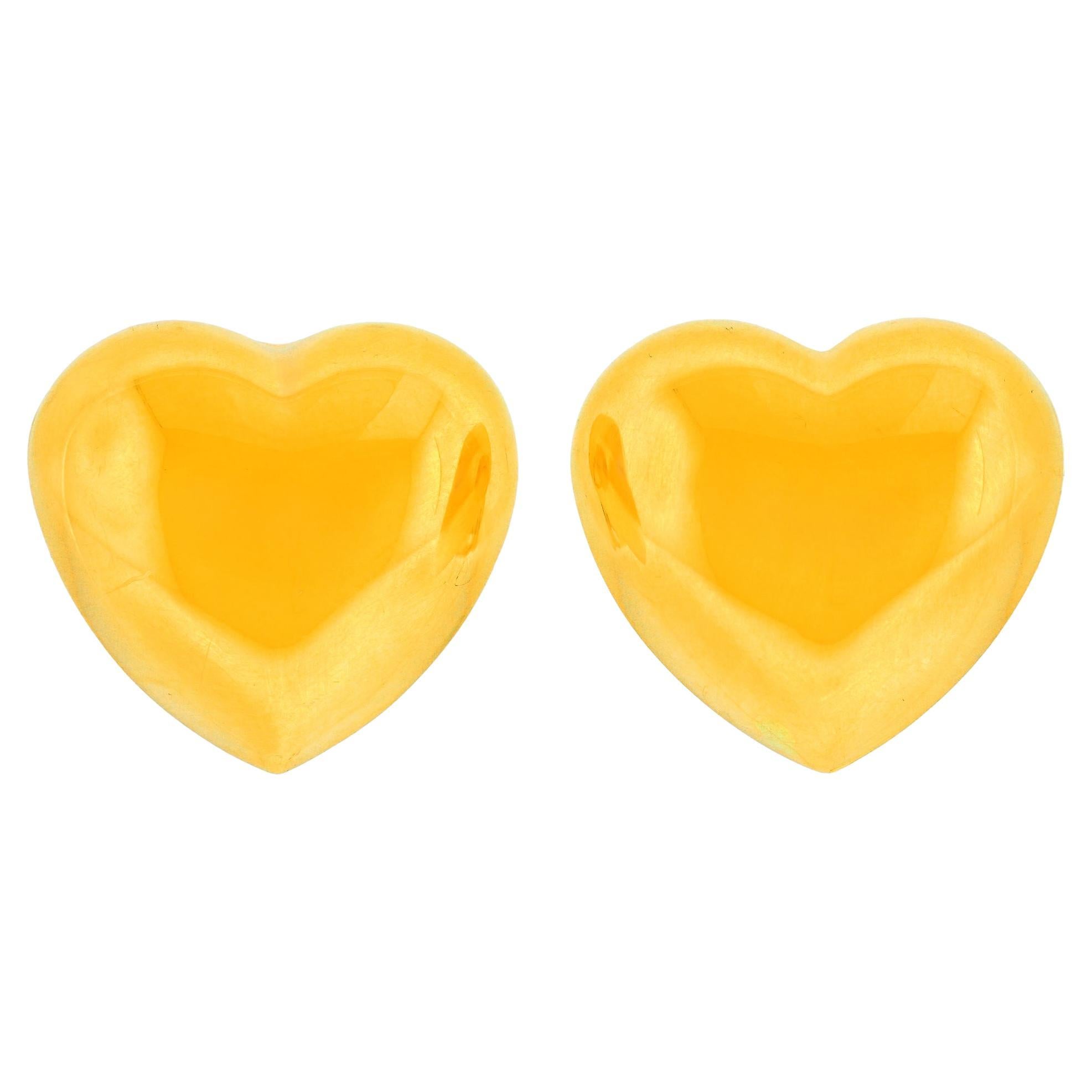 Eighties Pop Art Polished Gold "Heart" Earrings