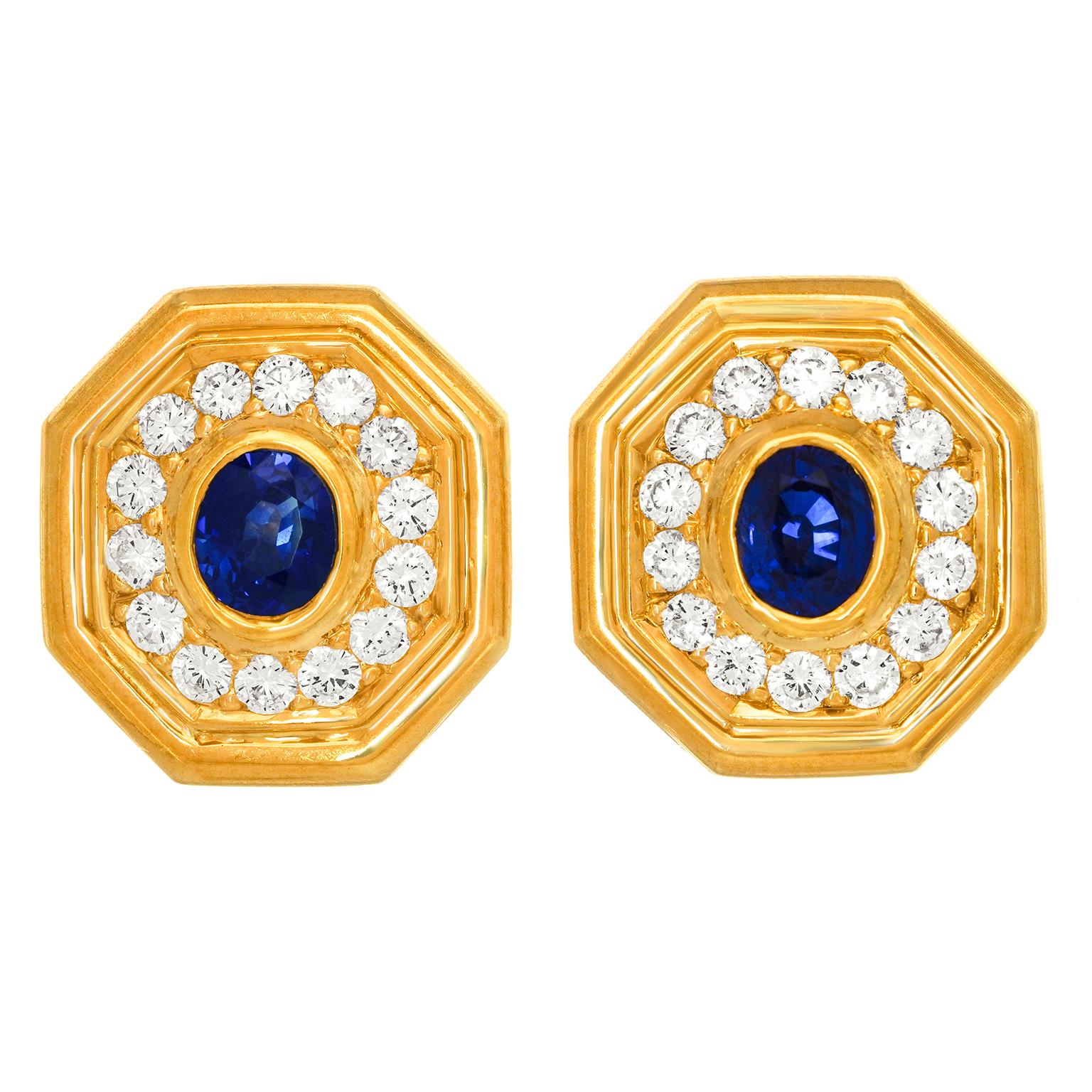Oval Cut Eighties Sapphire and Diamond Earrings For Sale