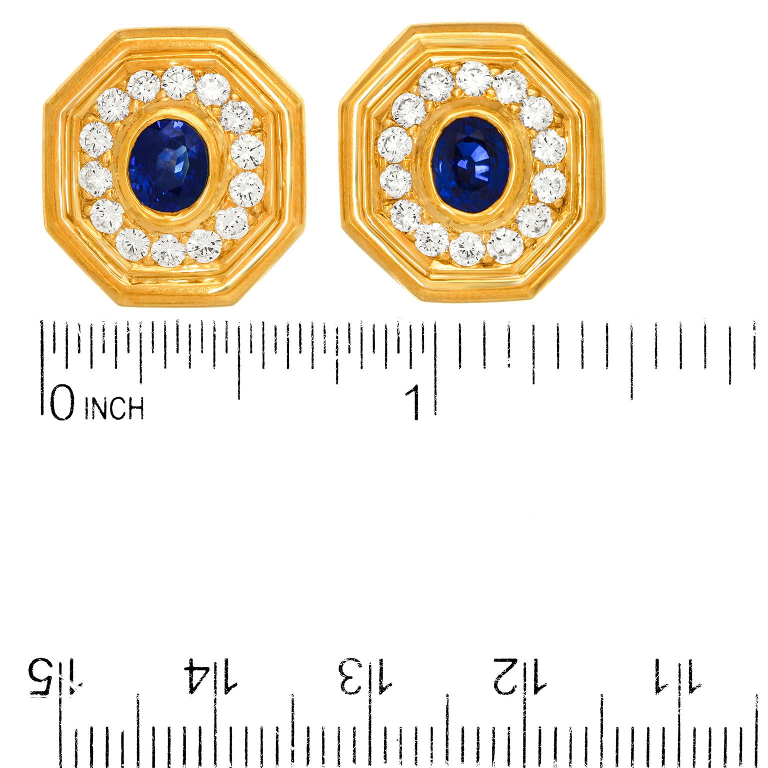 Boucles d'oreilles saphir et diamant des années 80 en vente 1
