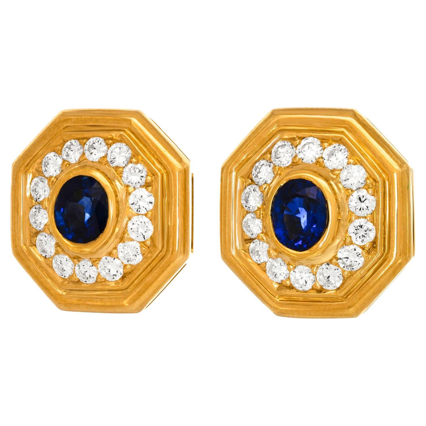 Eighties Sapphire and Diamond Earrings For Sale