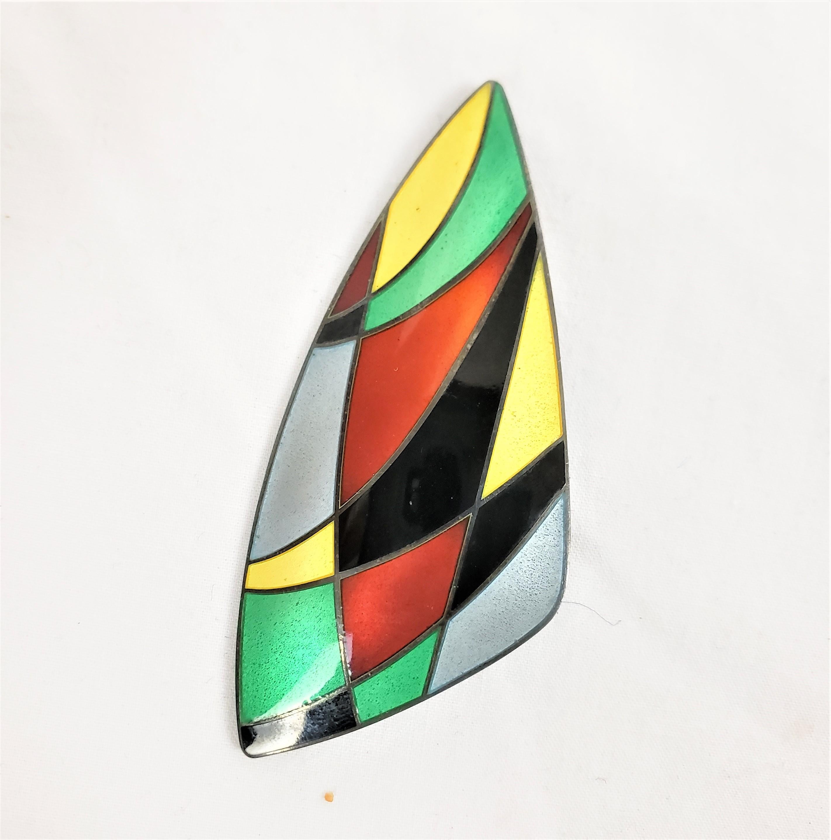 Hand-Crafted Eigil Jensen Designed for Anton Michelsen Sterling & Enamel Brooch & Earring Set For Sale