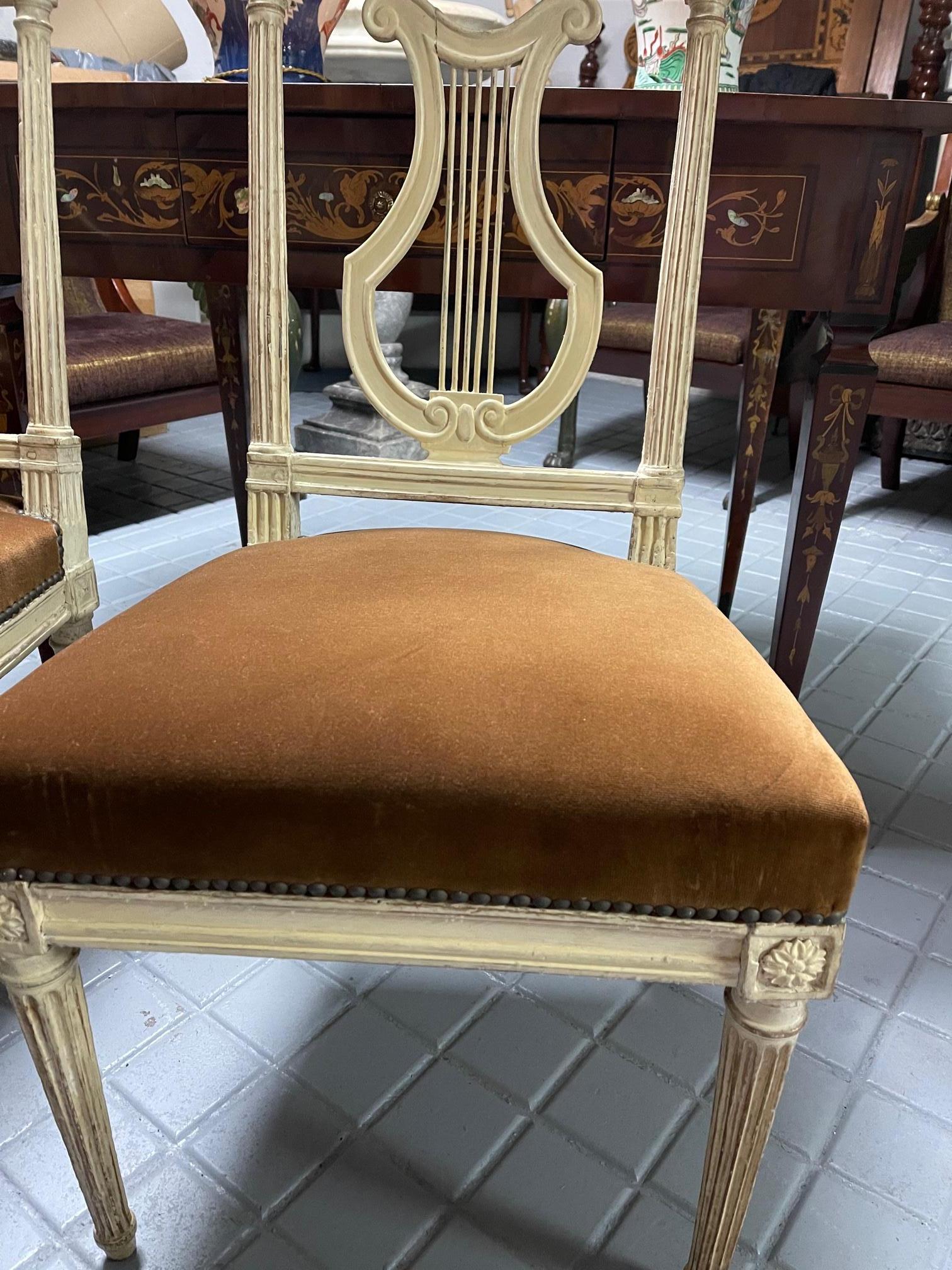 Velvet Eigth Louis XVI Painted Chairs, 18th Century For Sale