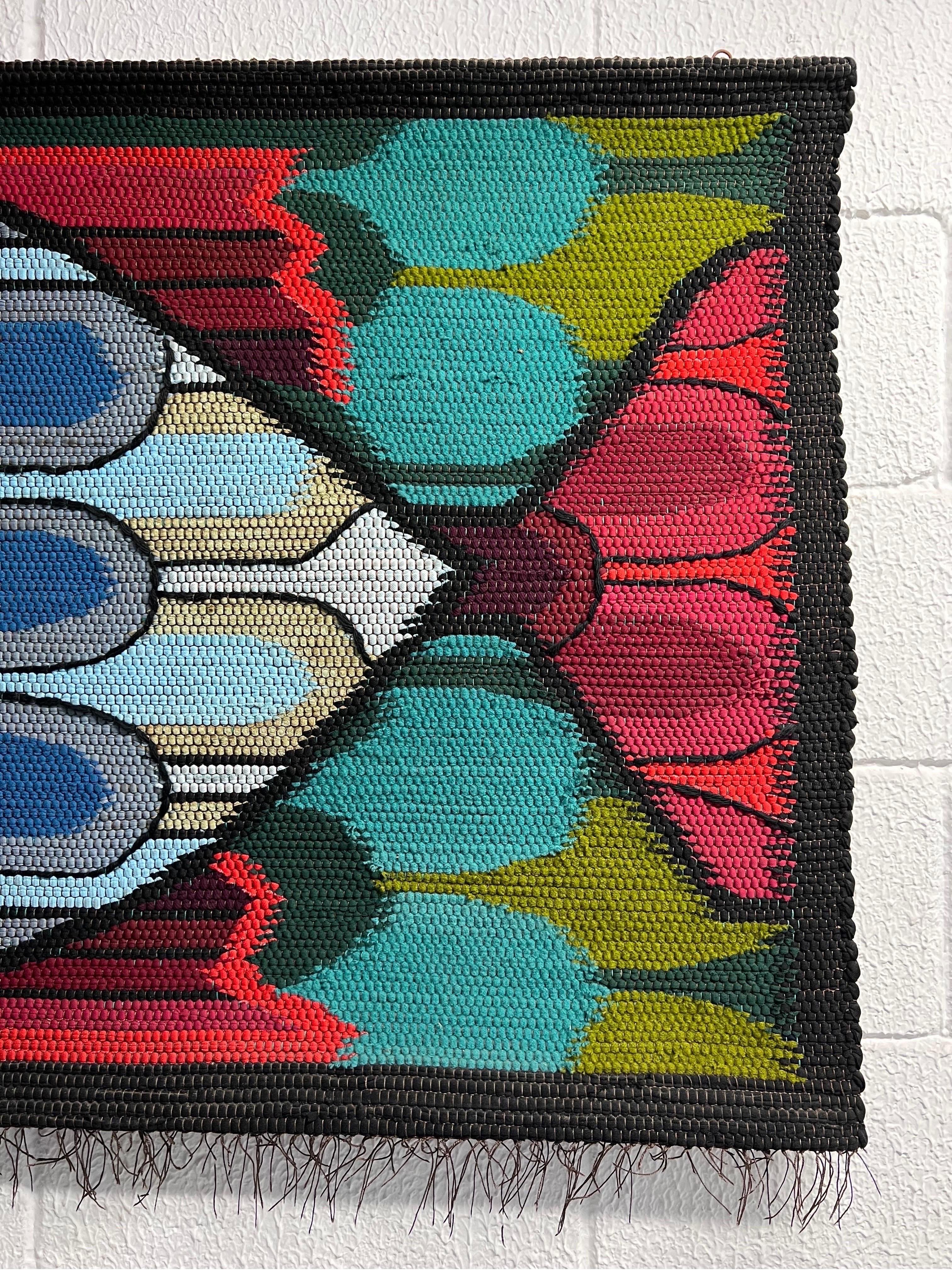 Midcentury Brazilian Modern large scale wall art tapestry of a fish with colorful scales by Eila Ampula, Brazil.