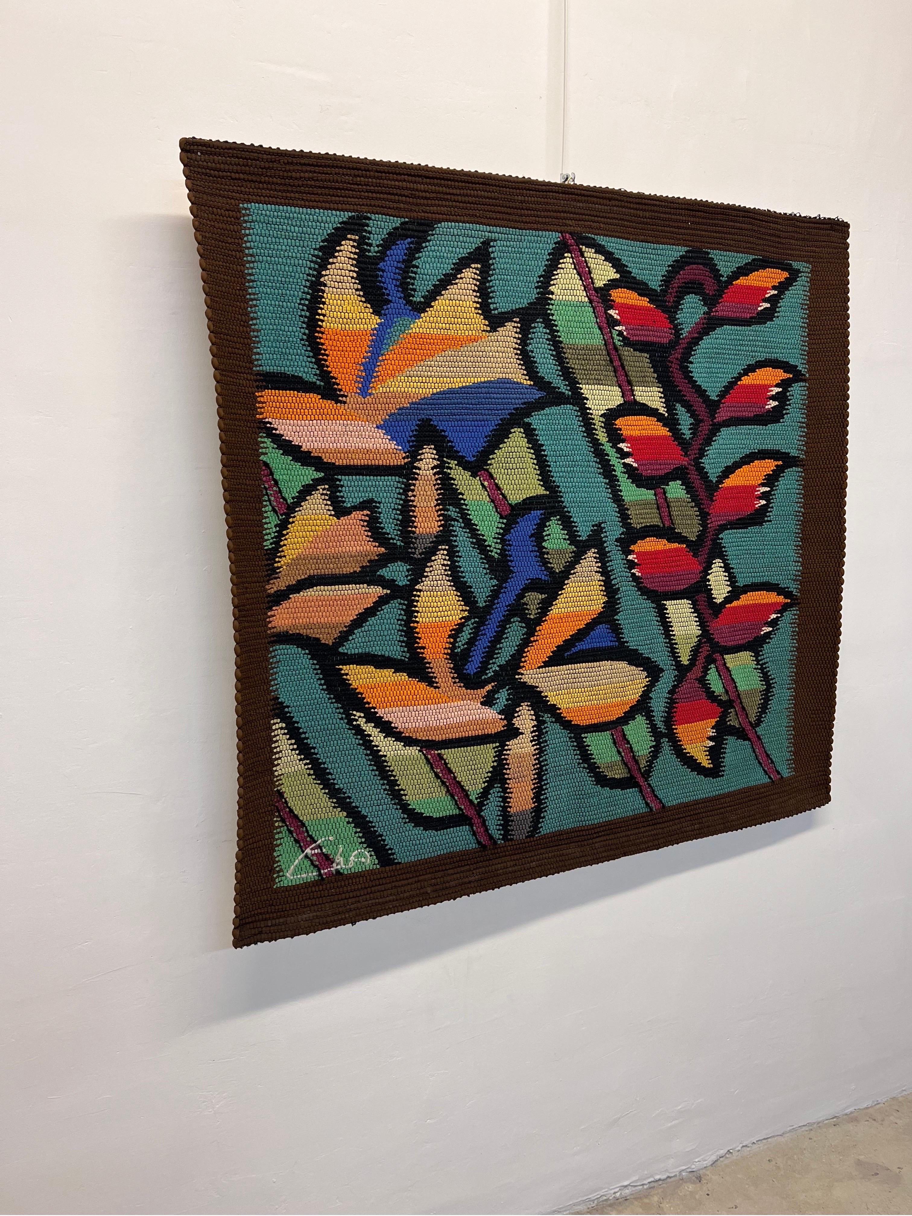 Eila Ampula Brazilian Modern Floral Wall Art Talestry In Good Condition For Sale In Miami, FL