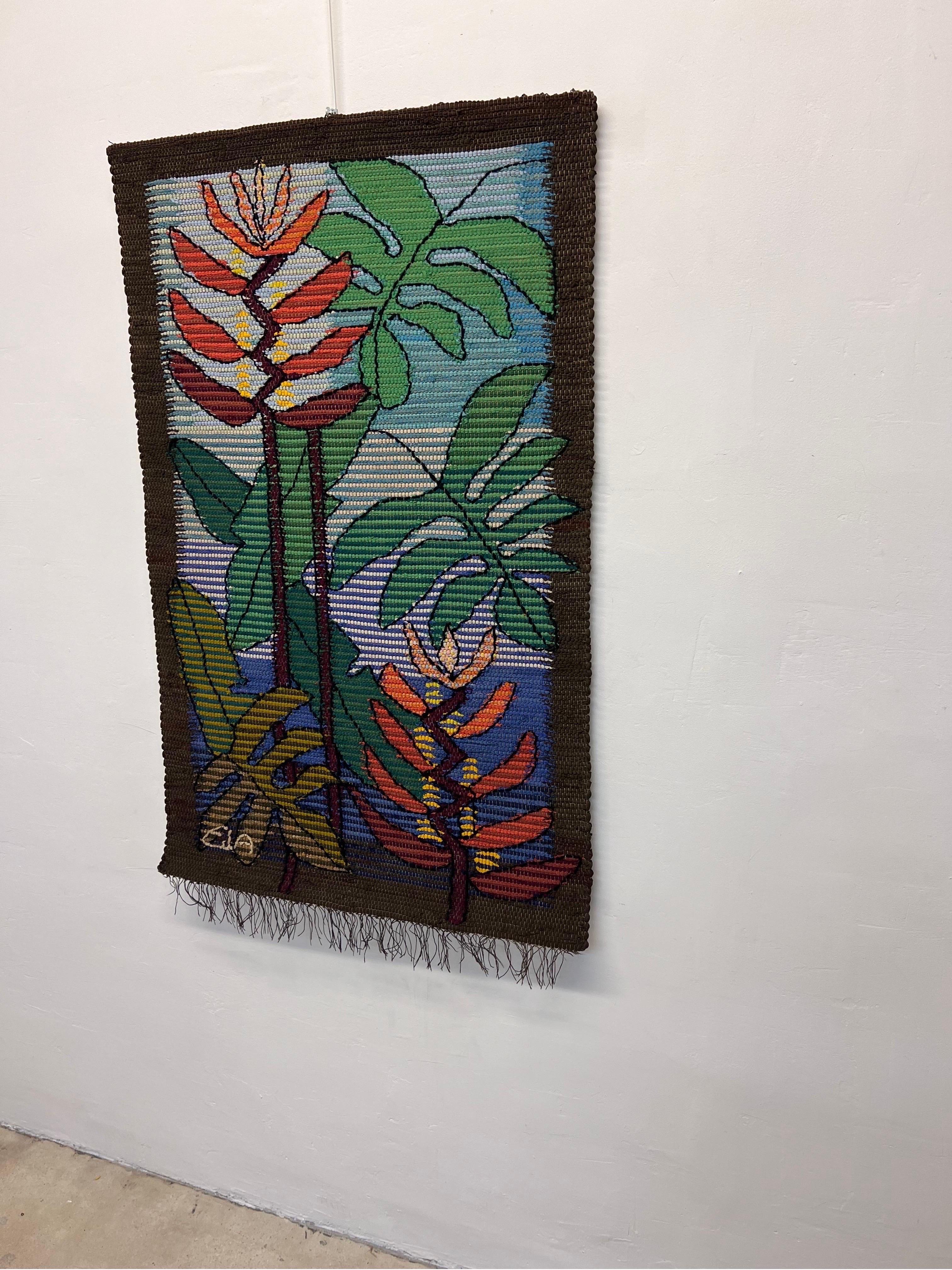 Eila Ampula Brazilian Modern Floral Wall Art Talestry In Good Condition For Sale In Miami, FL