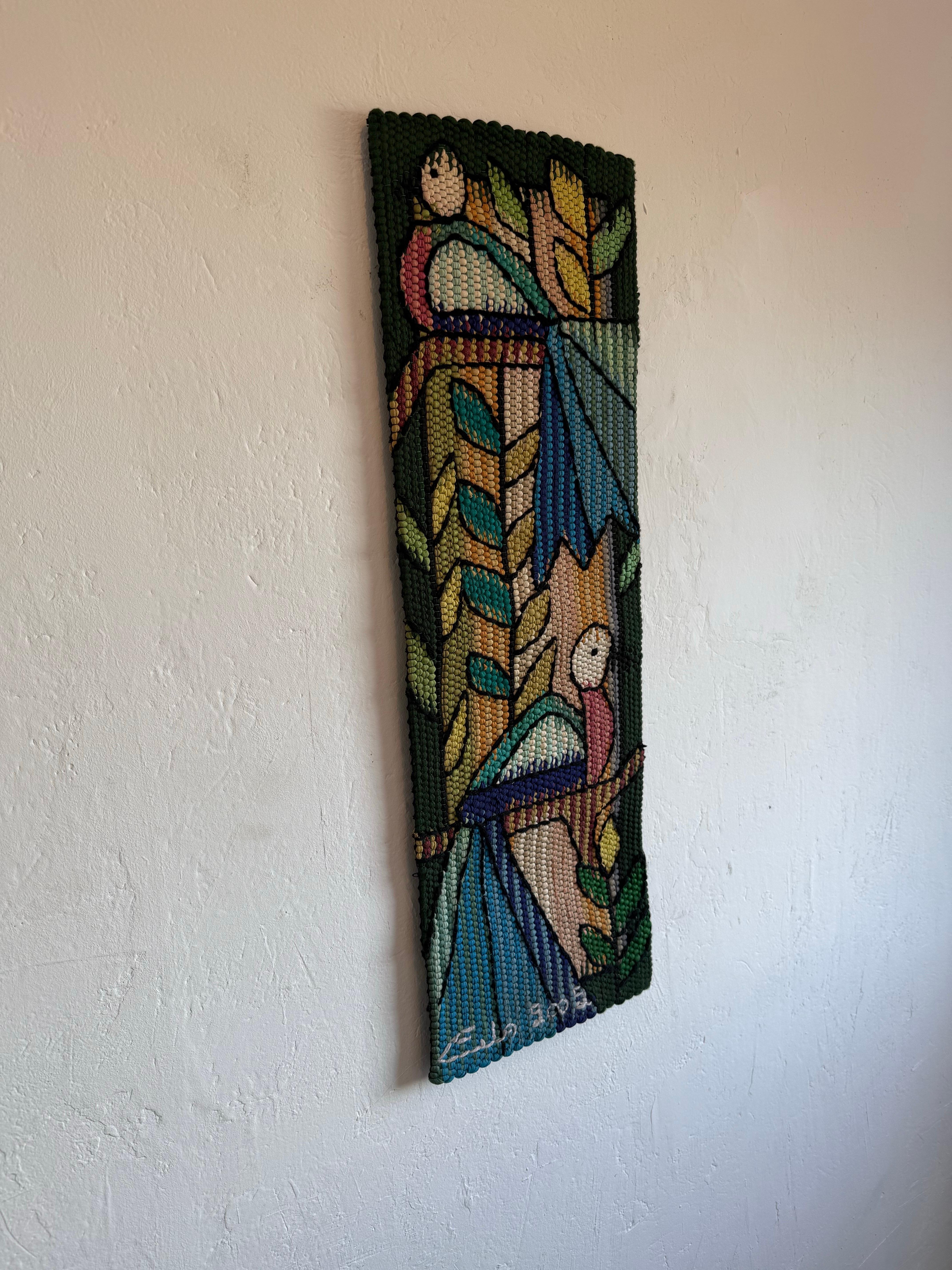 Organic Modern Eila Ampula Brazilian Modern Two Birds Wall Art Tapestry, 2002 For Sale