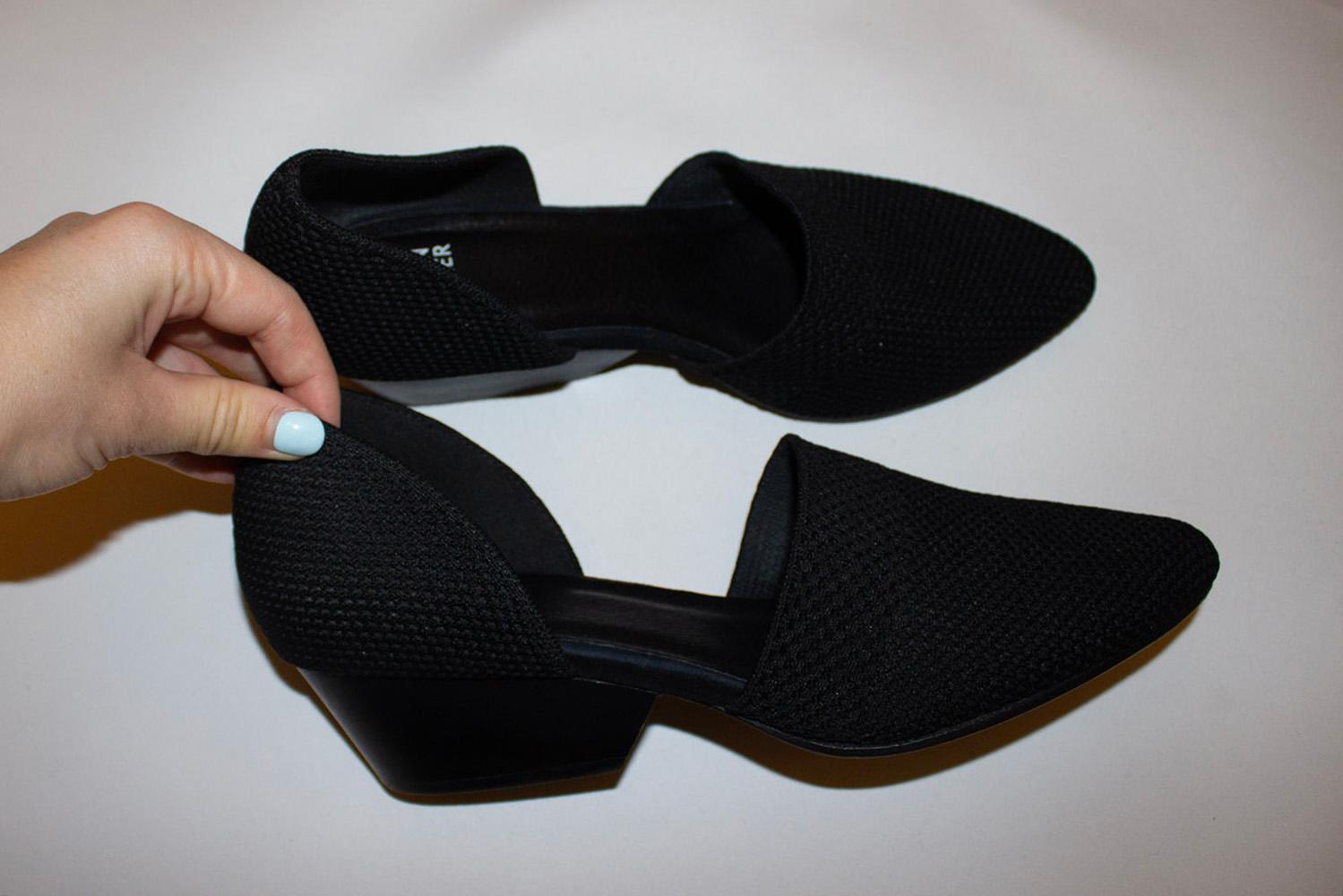 Women's or Men's Eileen Fisher  Black Shoes with Interesting Heel For Sale
