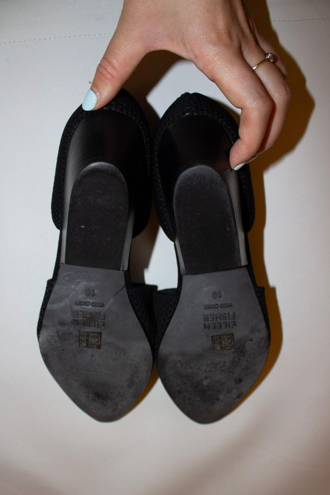 Eileen Fisher  Black Shoes with Interesting Heel For Sale 1