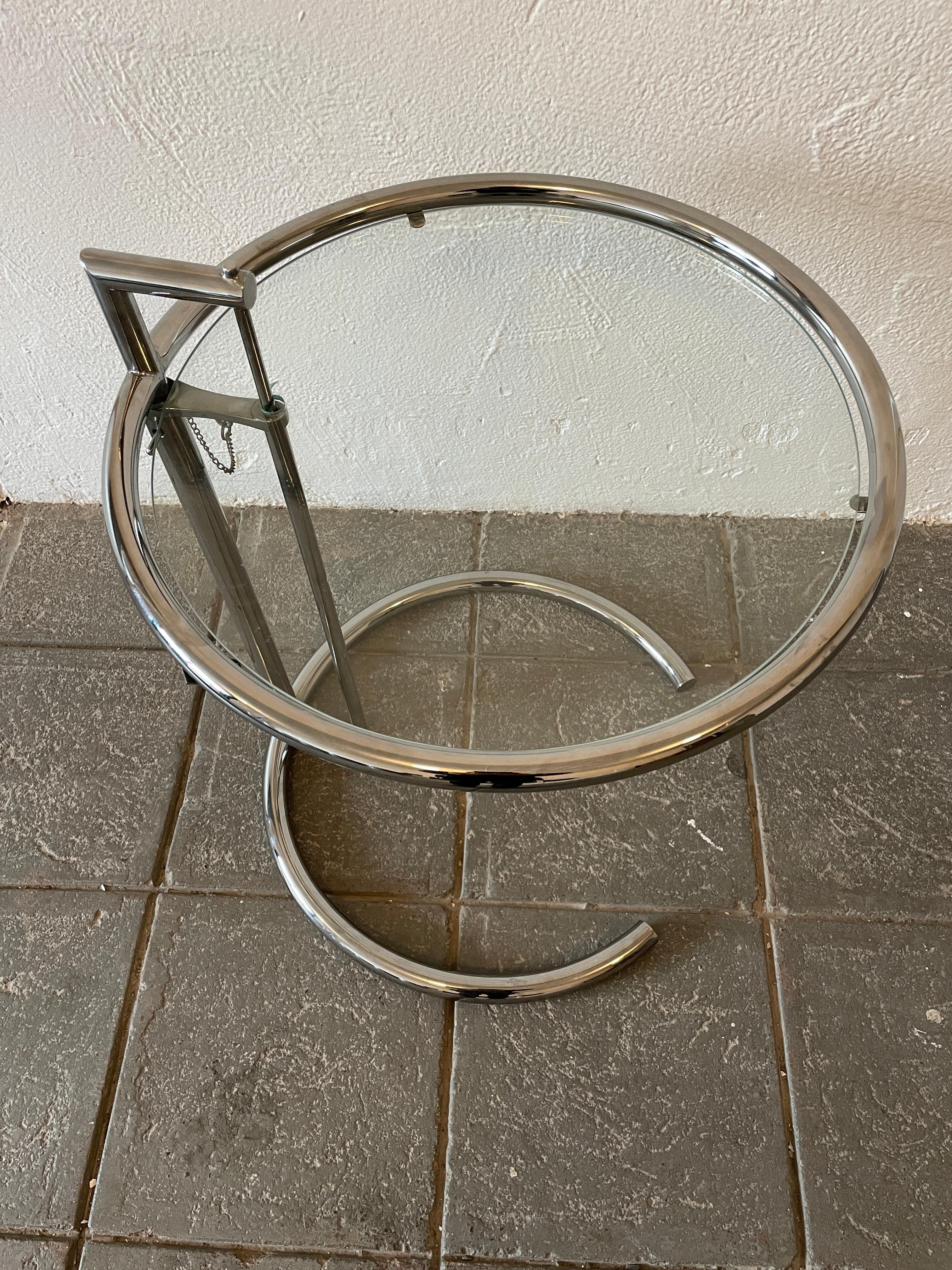 Mid-Century Modern Eileen Gray Adjustable Side Table Chrome and Glass
