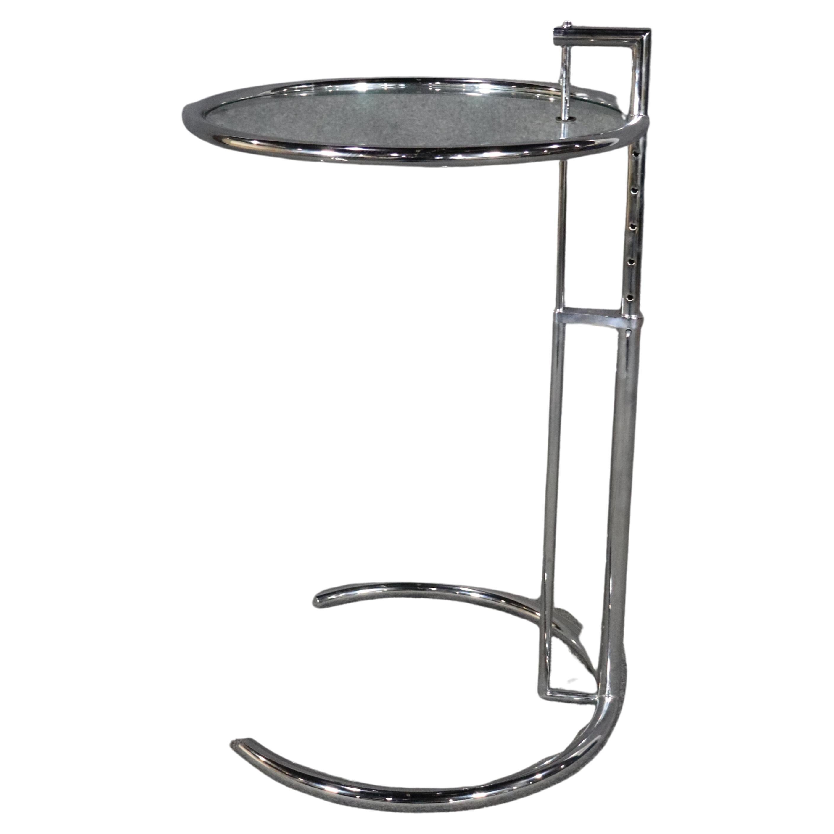 MidCentury Modern Eileen Gray Pair Chrome Glass Adjustable Side Tables