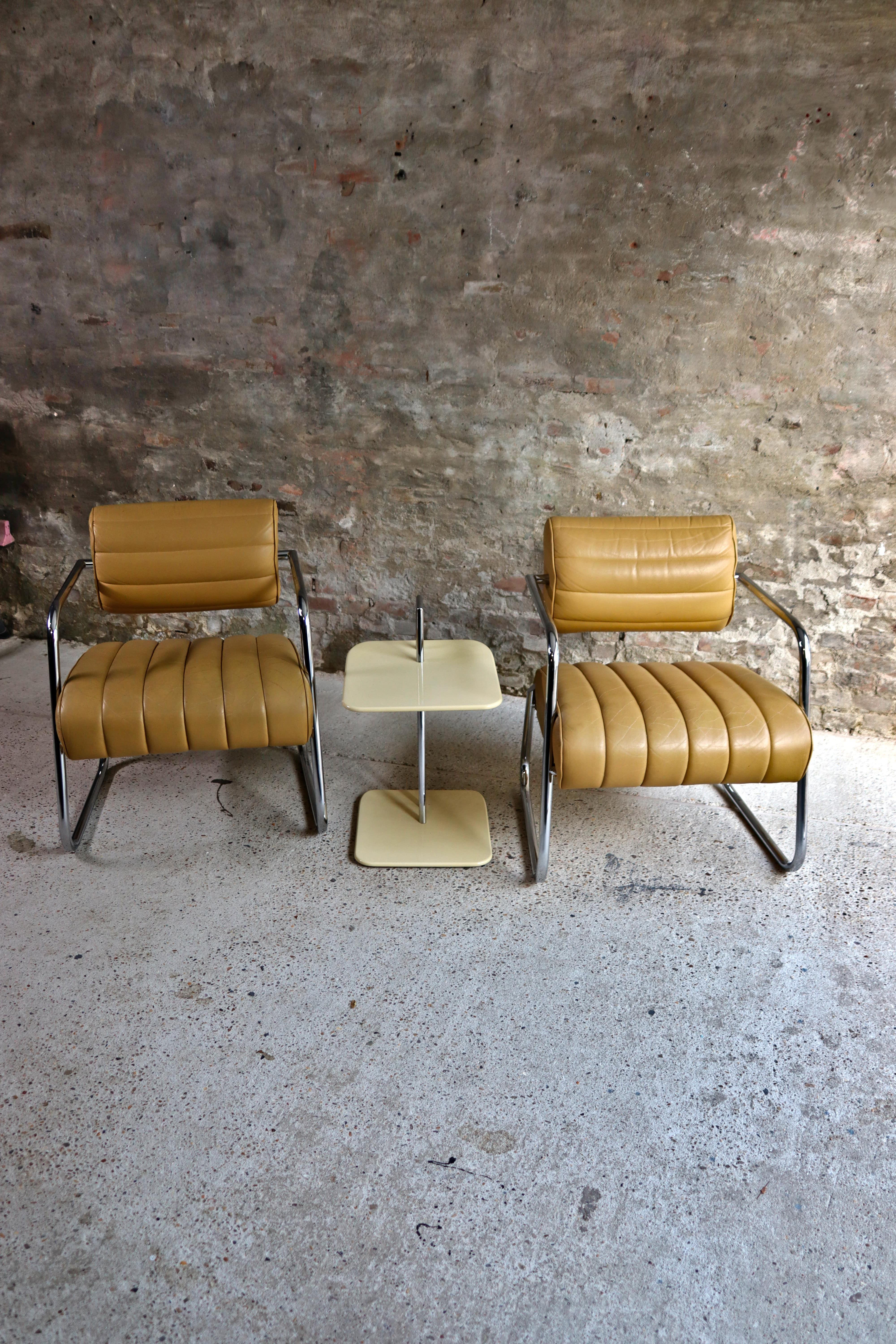 European Eileen Gray – Bonaparte Chair – Set of 2 – French Beige / Mustard – 1970s For Sale