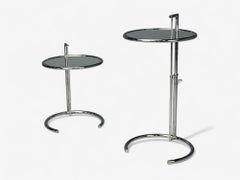 Eileen Gray, Chrome, Glass, Adjustable Side Tables, Italy, 1970s