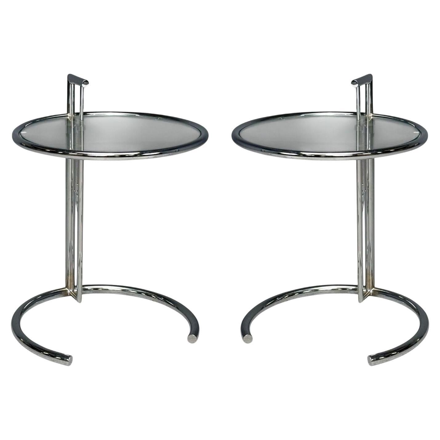 Eileen Gray, chrome, verre, tables d'appoint réglables, Italie, années 1970