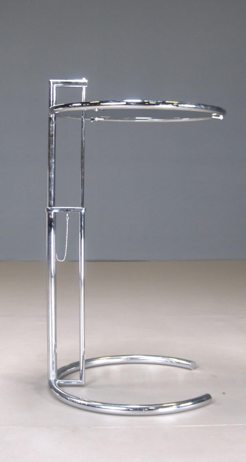 Modern Eileen Gray Chrome Glass Side Table