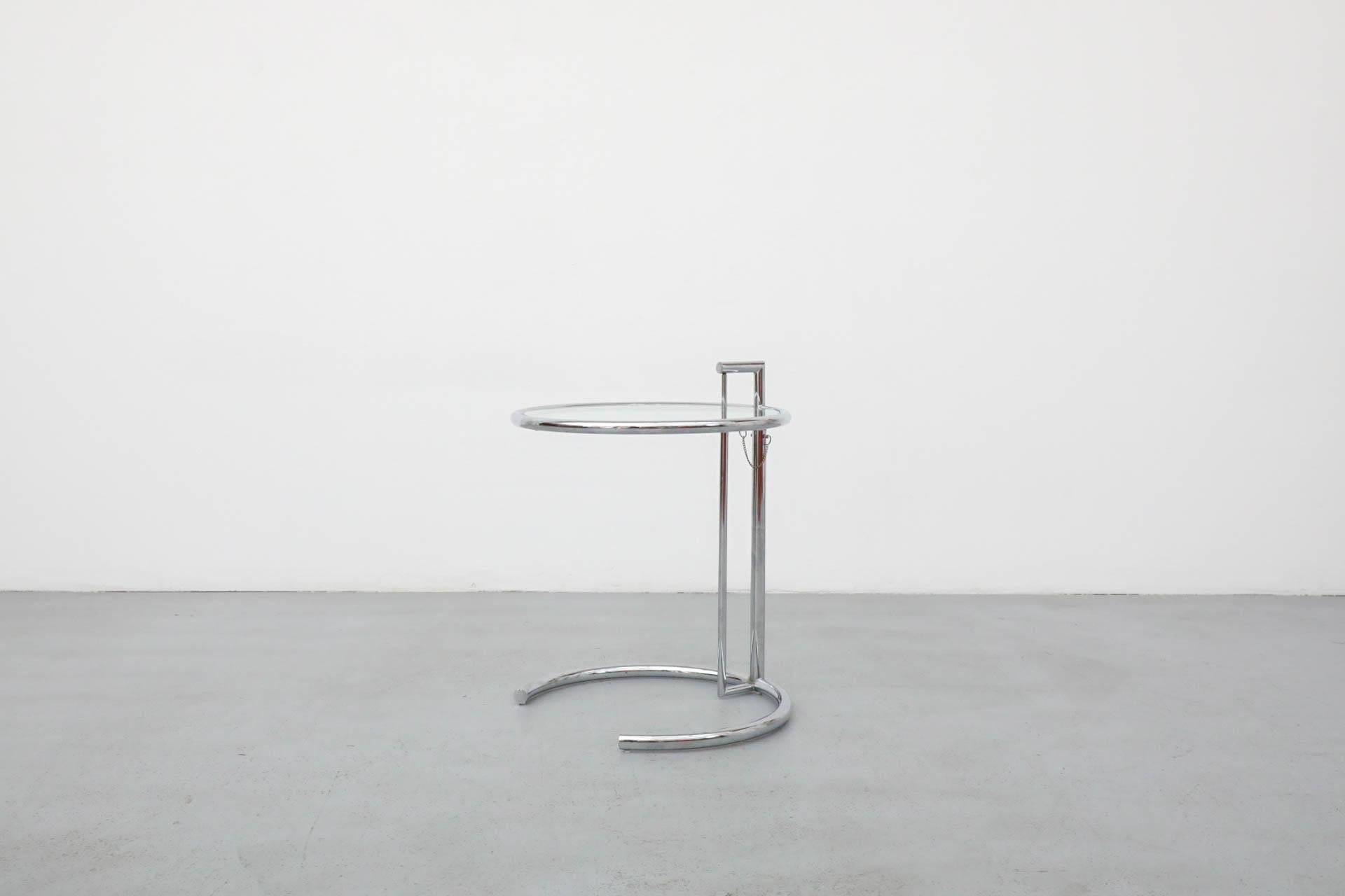 Mid-Century Modern Eileen Gray E1027 Adjustable Chrome and Glass Side Table