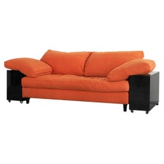 Eileen Gray 'Lota' Sofa in Black Lacquer and Orange Fabric 1980s