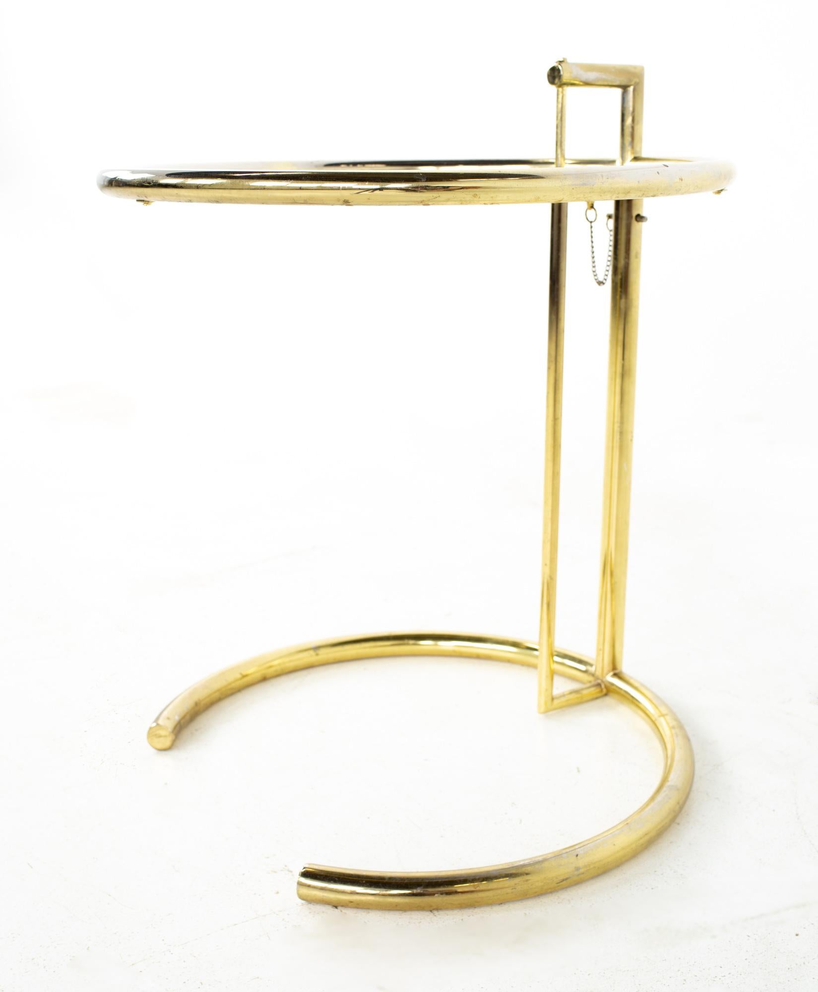 Eileen Gray Mid Century Brass Adjustable Side End Table In Good Condition In Franklin Park, IL