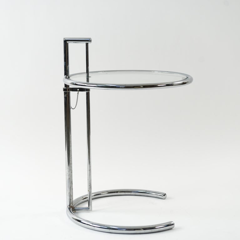 Eileen Gray Model E1027 Chrome and Glass Side Table For Sale at 1stDibs