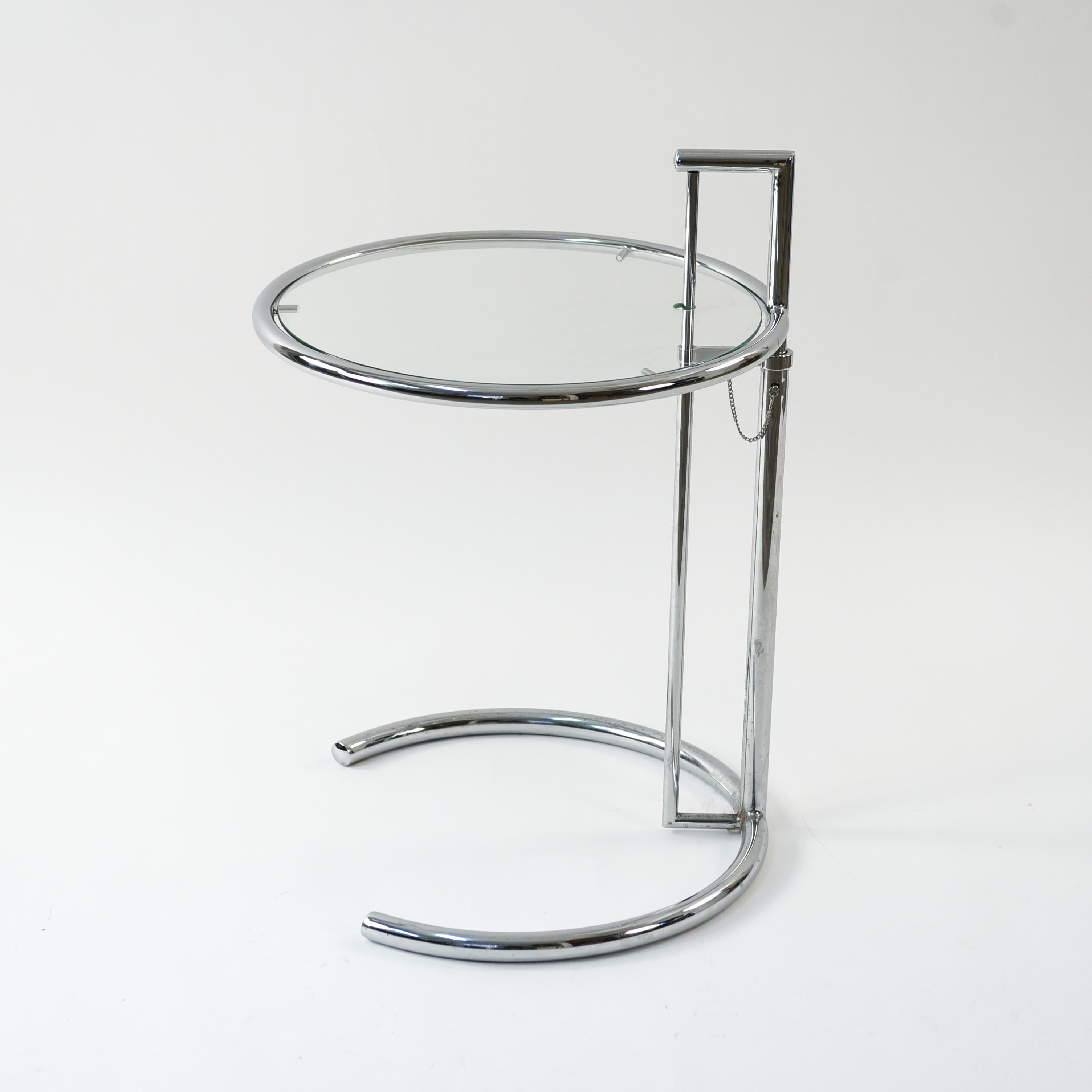 Mid-Century Modern Eileen Gray Model E1027 Chrome and Glass Side Table