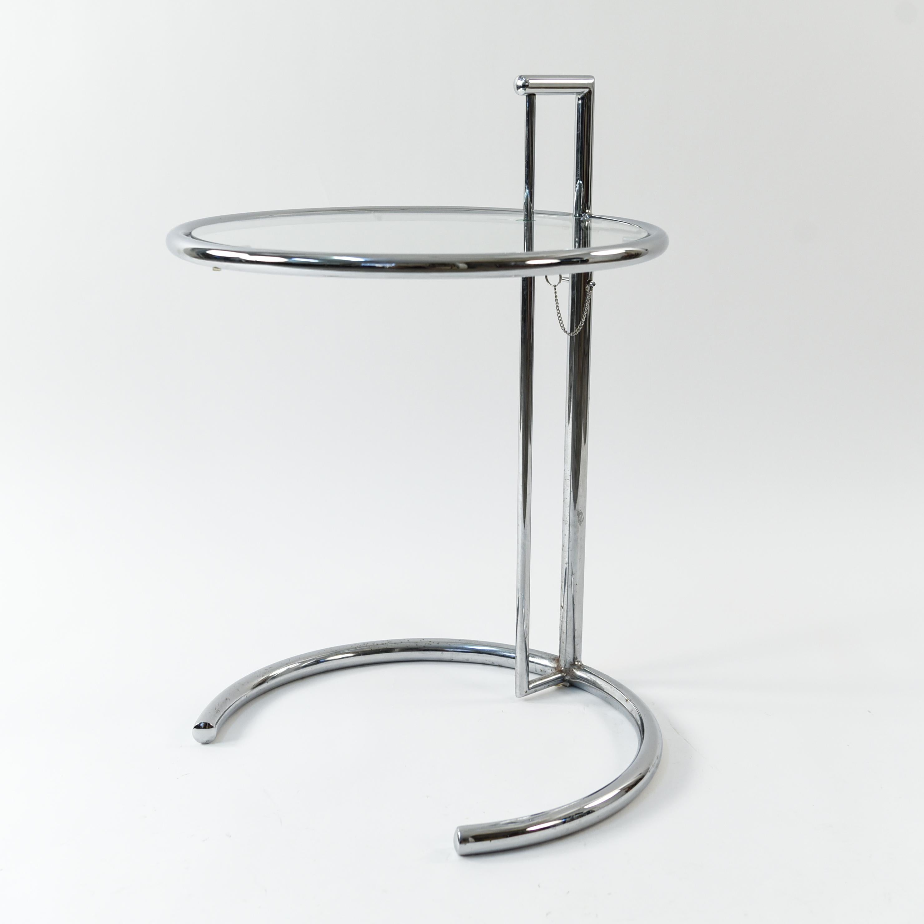 French Eileen Gray Model E1027 Chrome and Glass Side Table