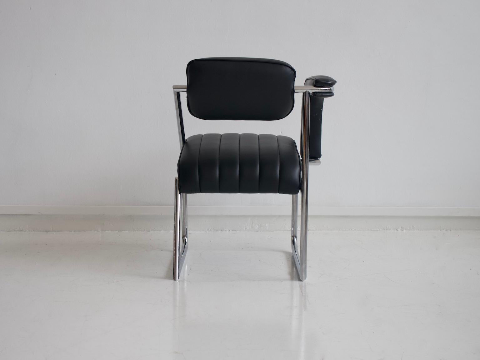 Modern Eileen Gray Non Conformist Black Leather and Steel Chair