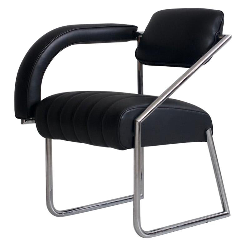 Eileen Gray Non Conformist Black Leather and Steel Chair