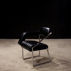 Eileen Gray Non Conformist Black Leather Chrome Chair Designed in 1926