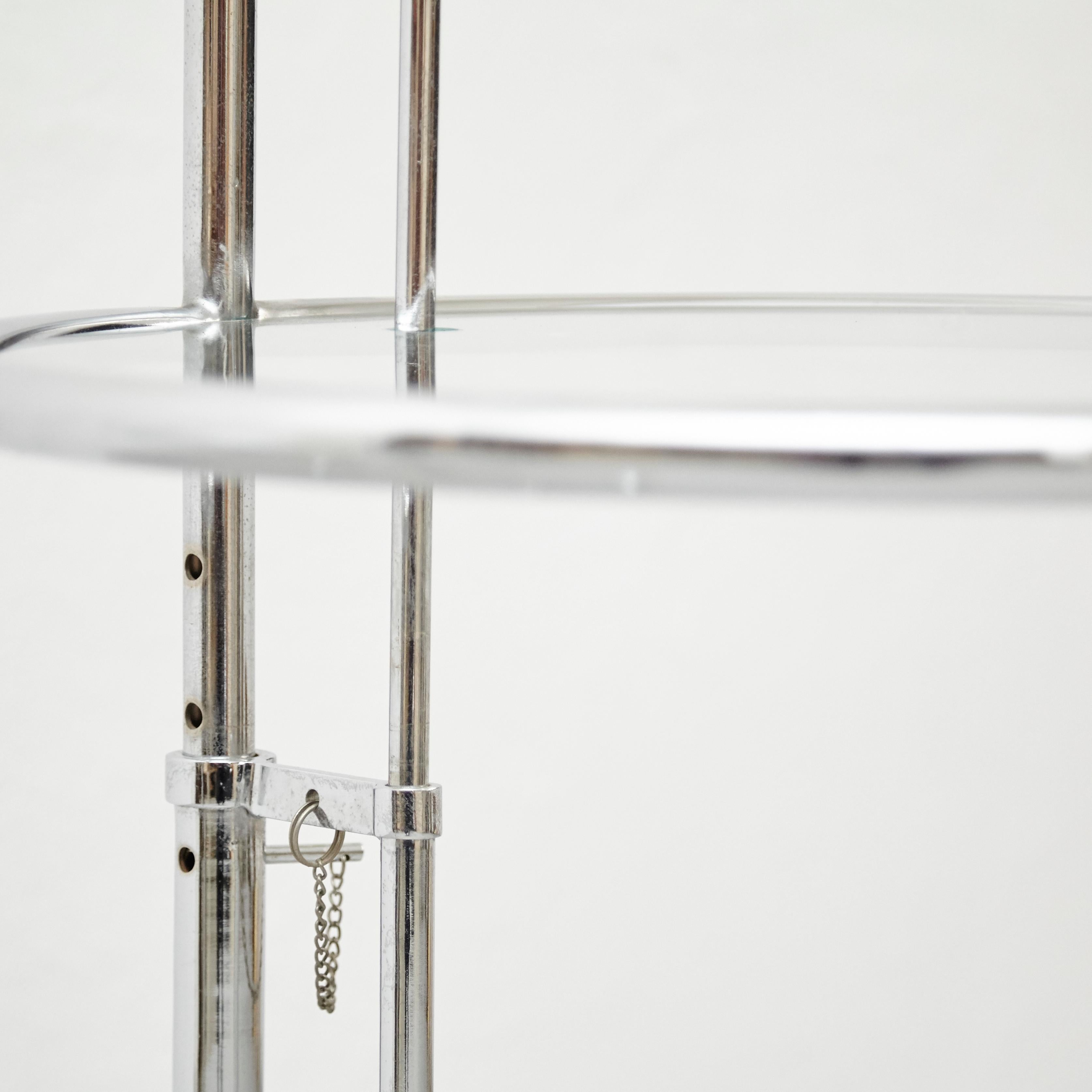 After Eileen Gray Pair of E1027 Side Tables, Glass and Tubular Steel, circa 1970 2