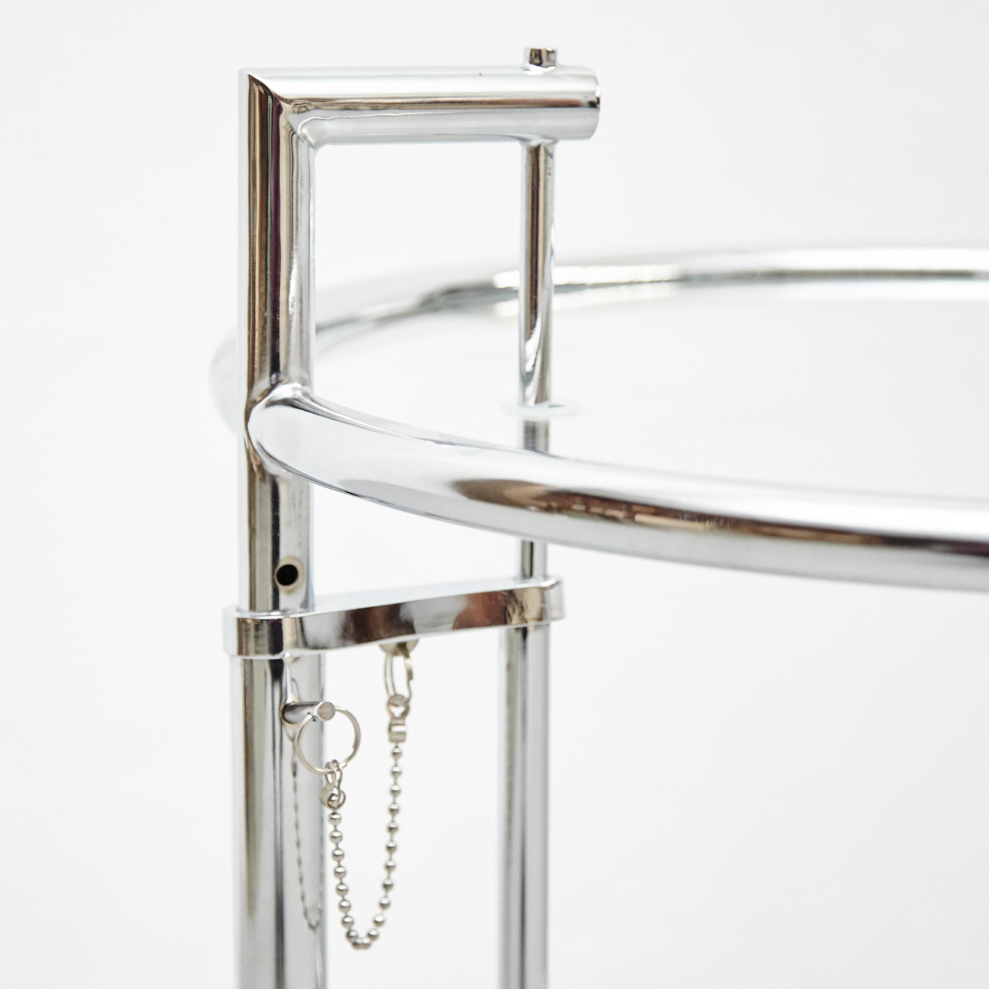 After Eileen Gray Pair of E1027 Side Tables, Glass and Tubular Steel, circa 1970 3