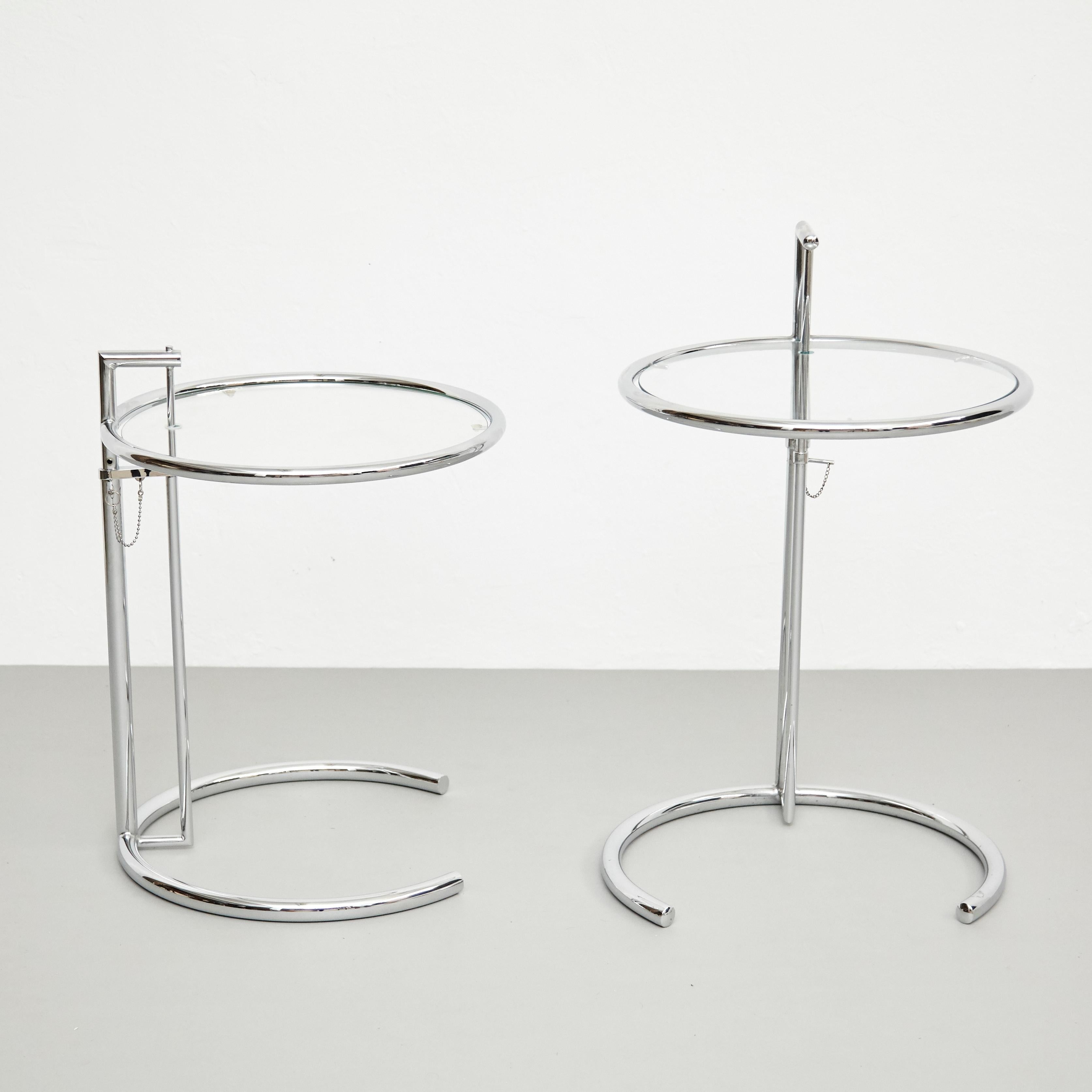 After Eileen Gray Pair of E1027 Side Tables, Glass and Tubular Steel, circa 1970 4
