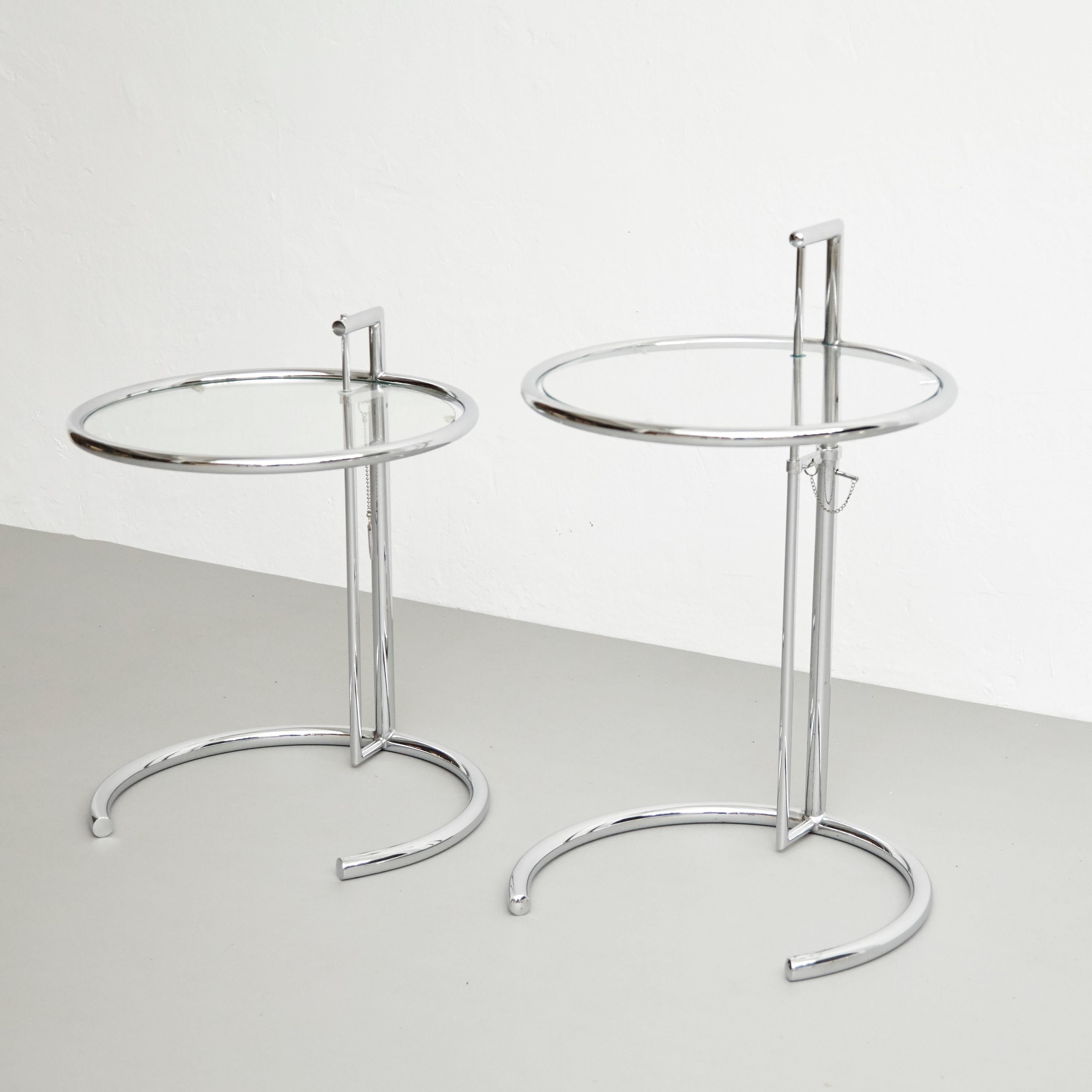 After Eileen Gray Pair of E1027 Side Tables, Glass and Tubular Steel, circa 1970 5