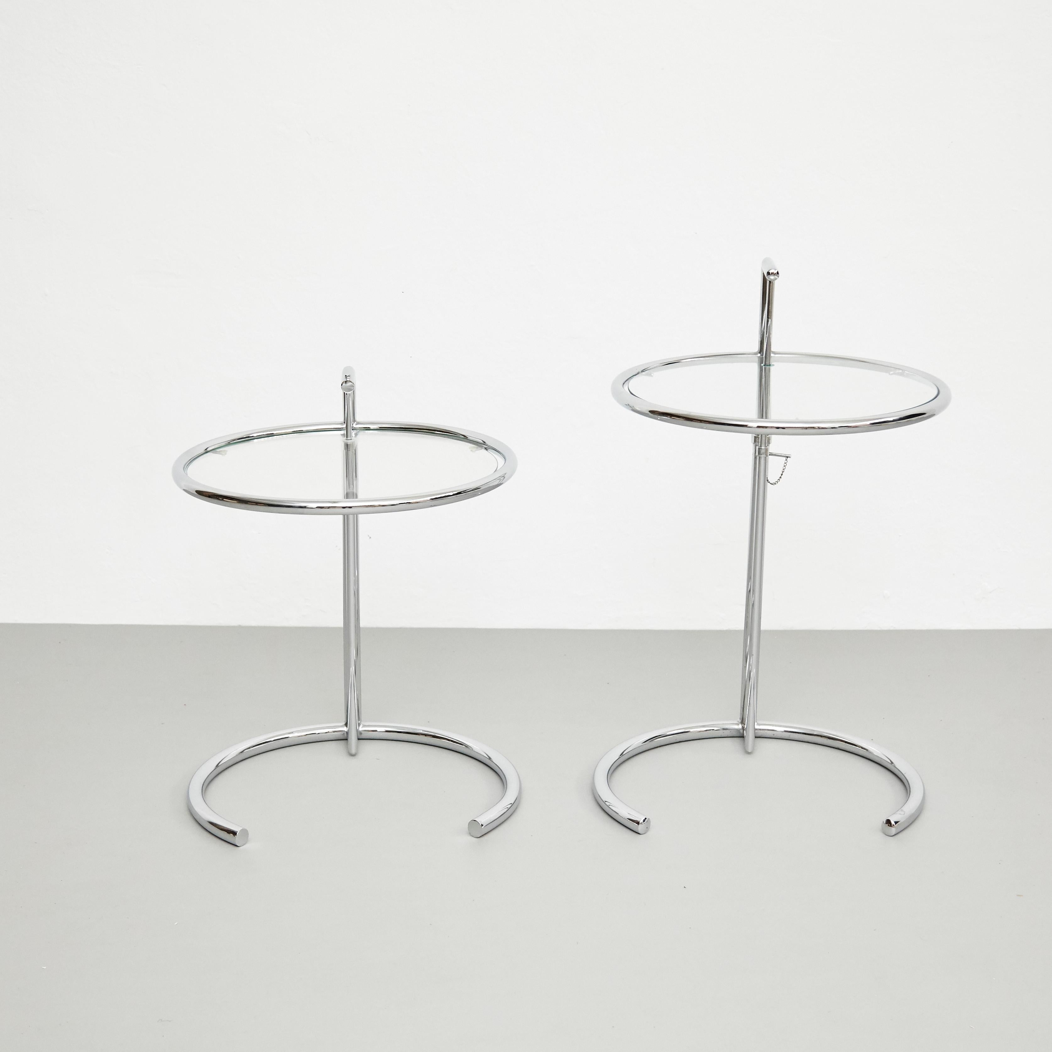 After Eileen Gray Pair of E1027 Side Tables, Glass and Tubular Steel, circa 1970 7